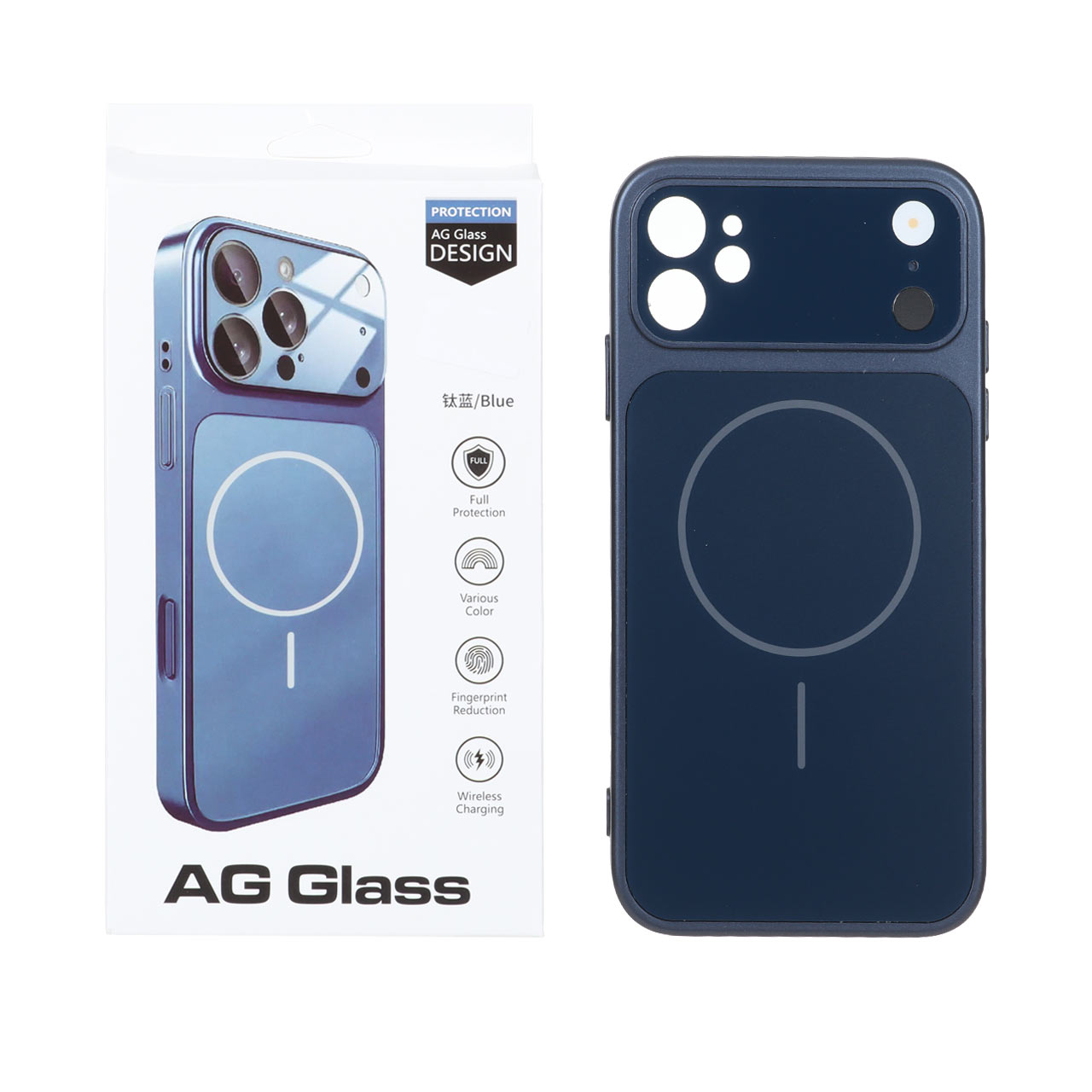 قاب طرح AG Glass مگ سیف با محافظ لنز برجسته شیشه‌ای سرمه‌ای مناسب برای آیفون 11