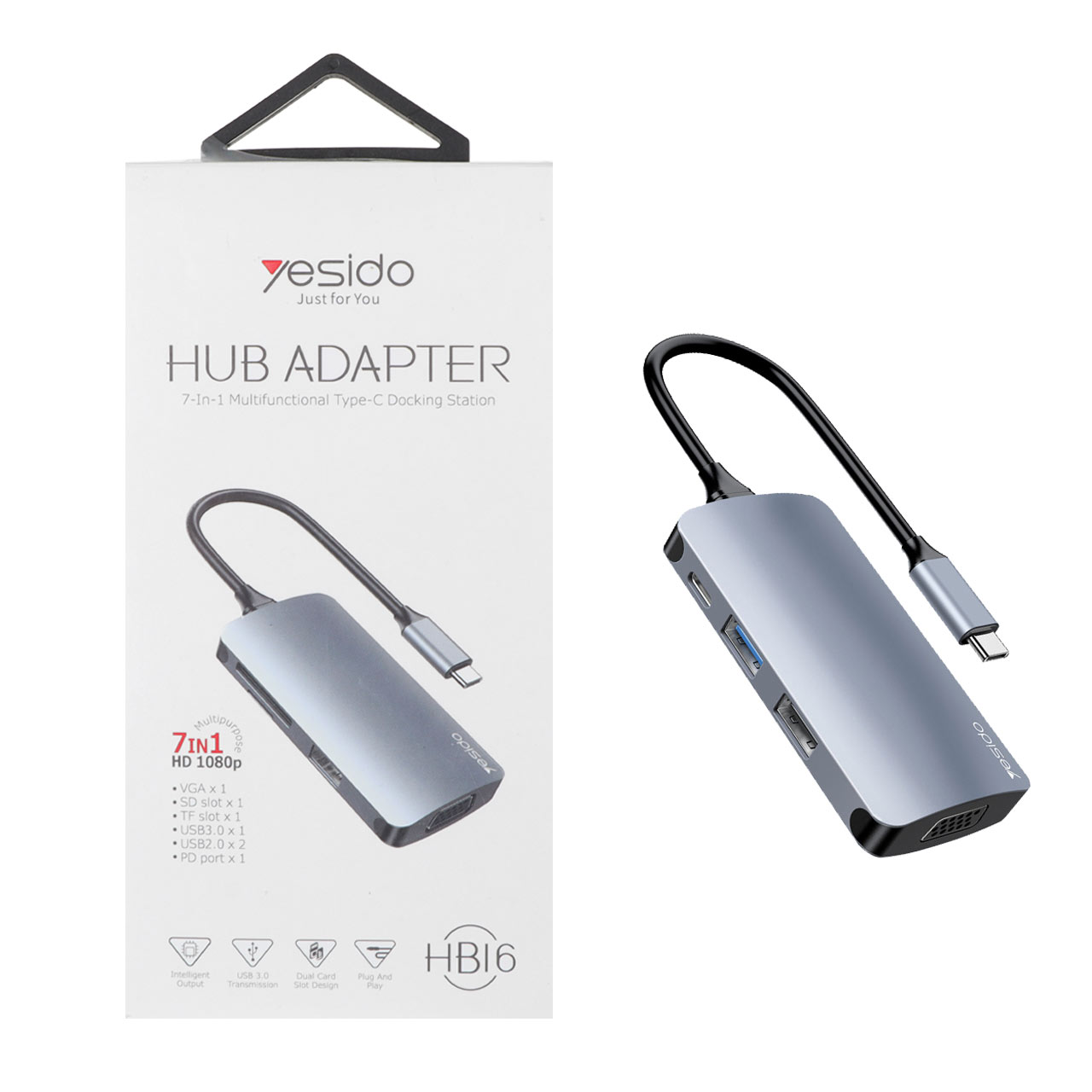 هاب 7 پورت Yesido Type-C مدل HB16 خاکستری