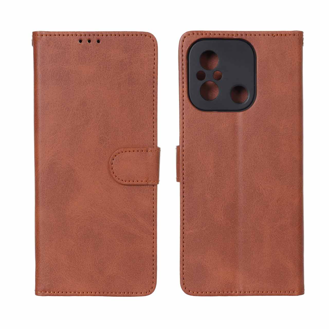 کیف موبایل مگنتی چرمی مناسب برای شیائومی Redmi 12C / Redmi 11A / Poco C55 - قهوه‌ای