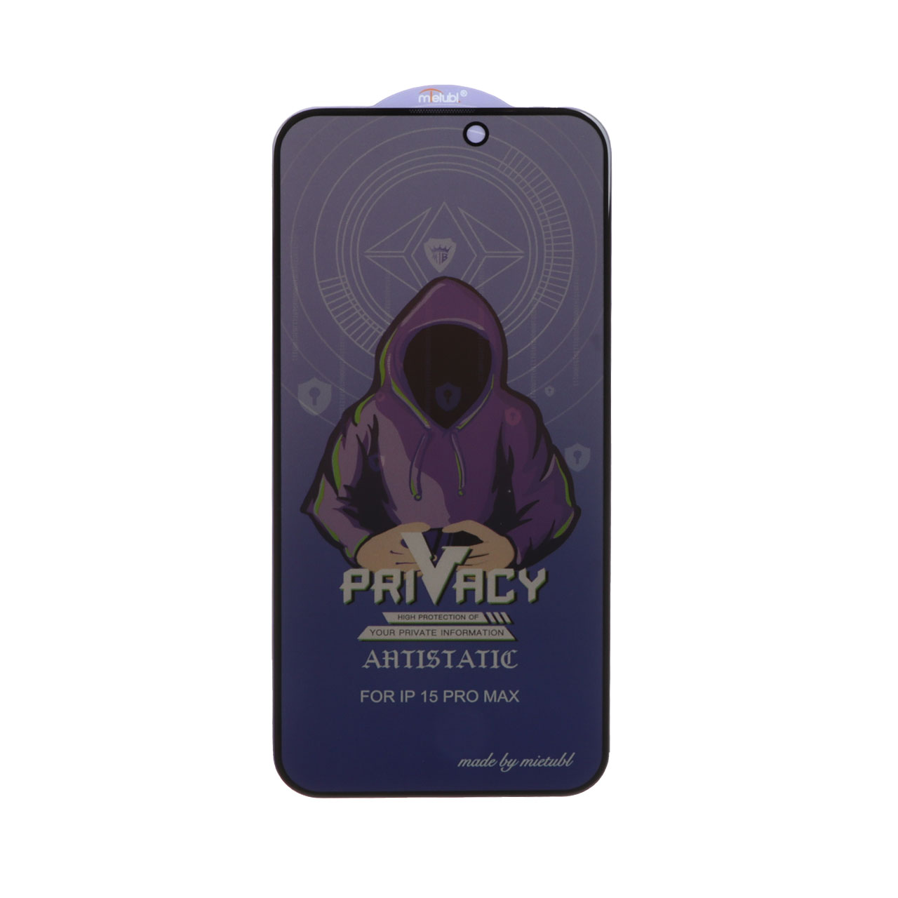 محافظ صفحه نمایش شیشه ای Full Cover Mietubl Anti Static Privacy مناسب برای Apple iPhone 15 Pro Max