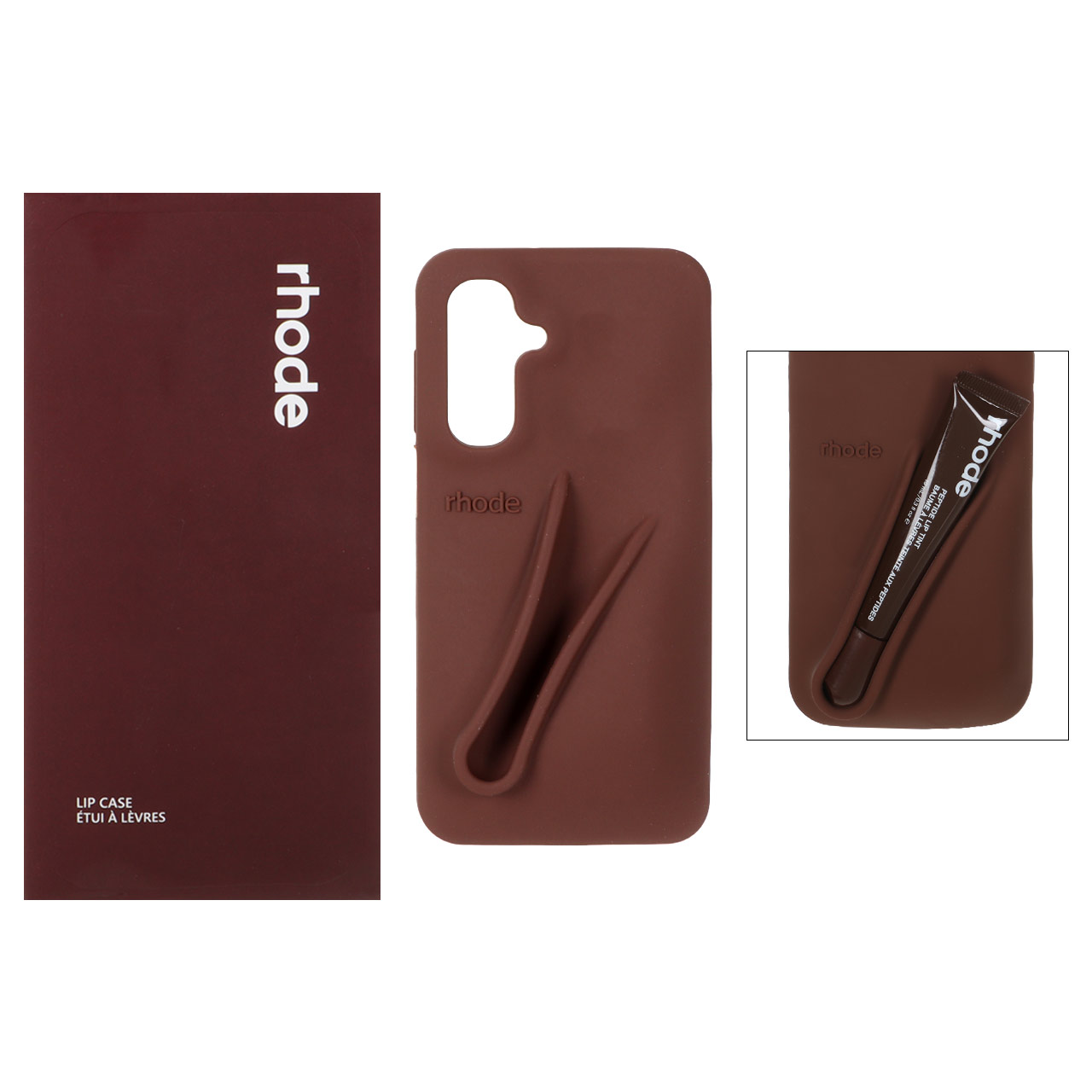 قاب سیلیکونی پاک کنی اورجینال rhode با ست لیپ گلاس Samsung Galaxy A17 / A16 / A26 - قهوه ای