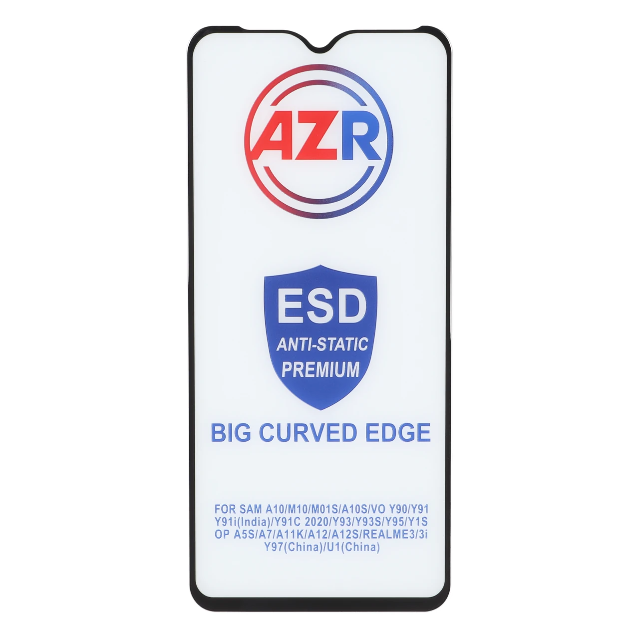 محافظ صفحه نمایش شیشه ای AZR مدل Big Curved Edge ESD Anti Static مناسب سامسونگ گلکسی A10, A10s, M10, M20, M01s