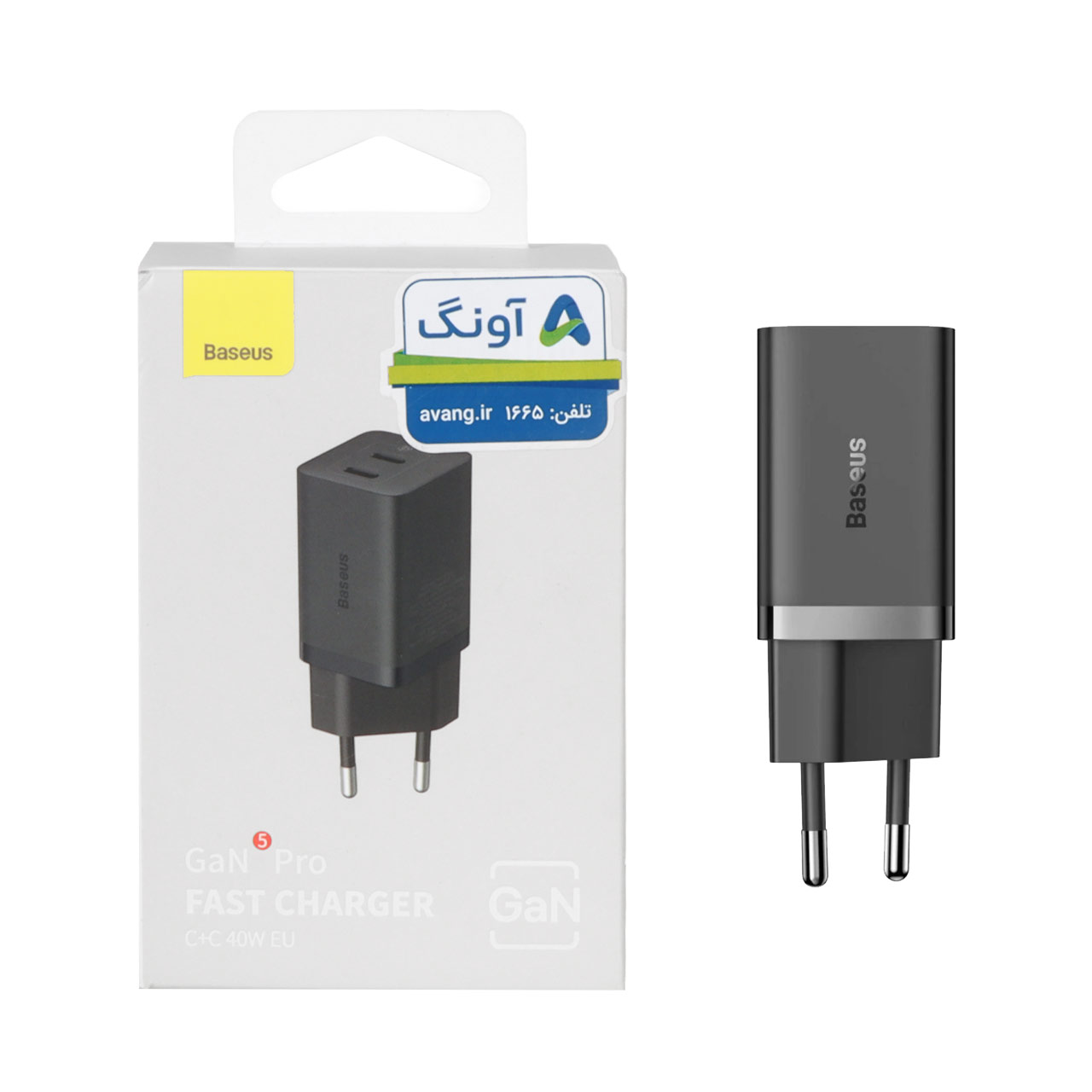 شارژر دیواری 40 وات فست و PD دو پورت Baseus مدل GaN Pro CCGAN40CE-M - مشکی