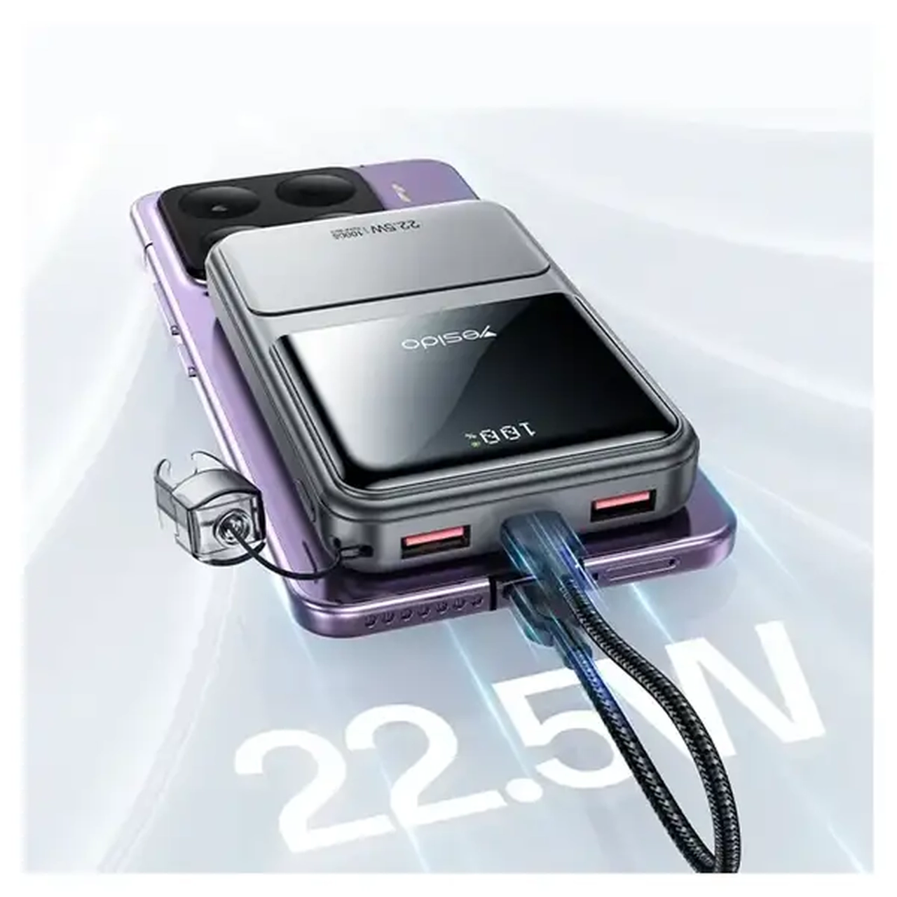 پاوربانک فست شارژ Yesido YP95 با ظرفیت 10000mAh و توان 22.5W – رنگ خاکستری