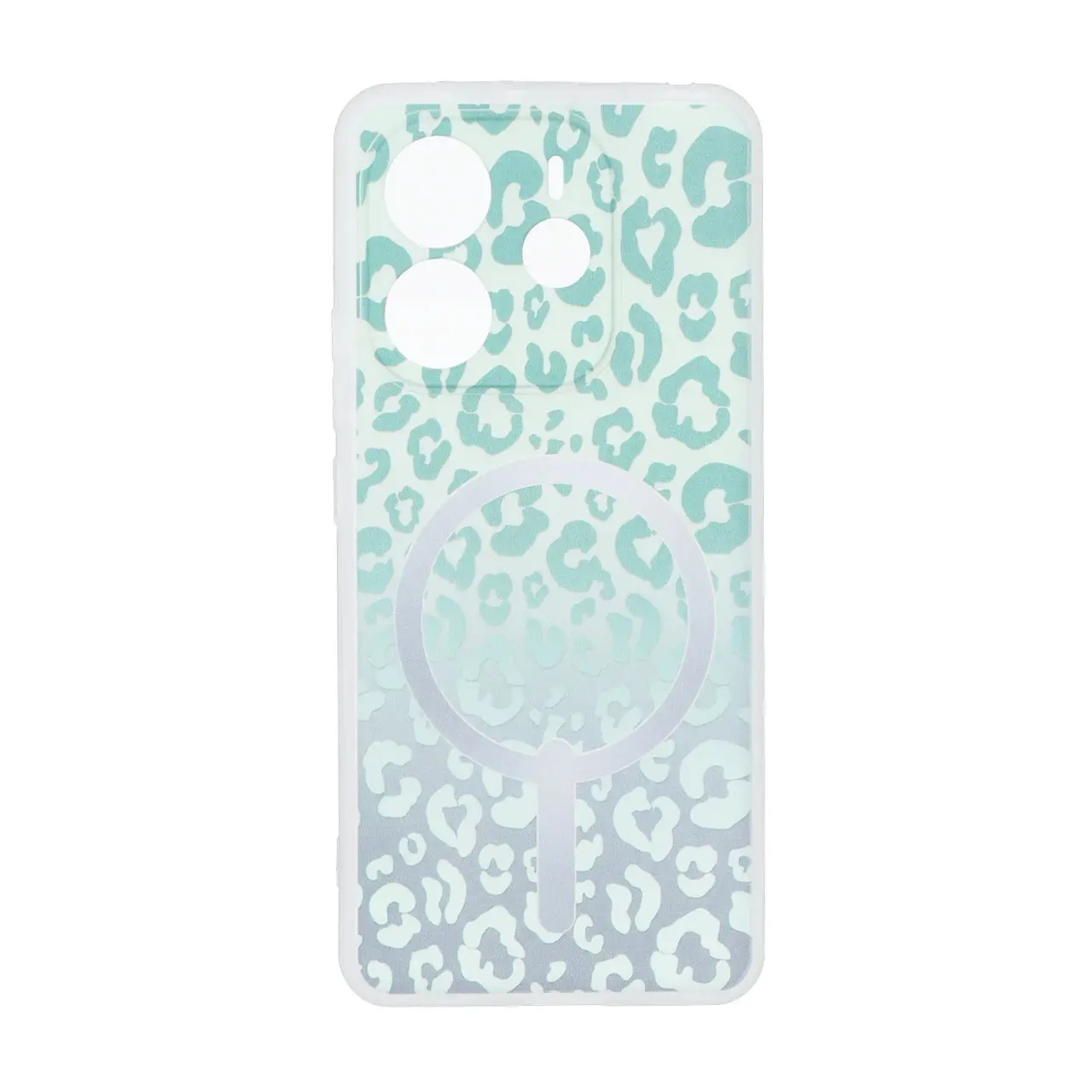 قاب ژله ای پلنگی طرح مگ‌سیف دور مات محافظ لنزدار مناسب برای شیائومی ردمی نوت 14 4G سبز