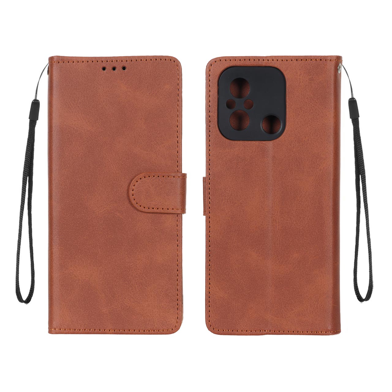 کیف کلاسوری مگنتی طرح چرم قهوه‌ای مناسب برای شیائومی Redmi 12C / Redmi 11A / Poco C55