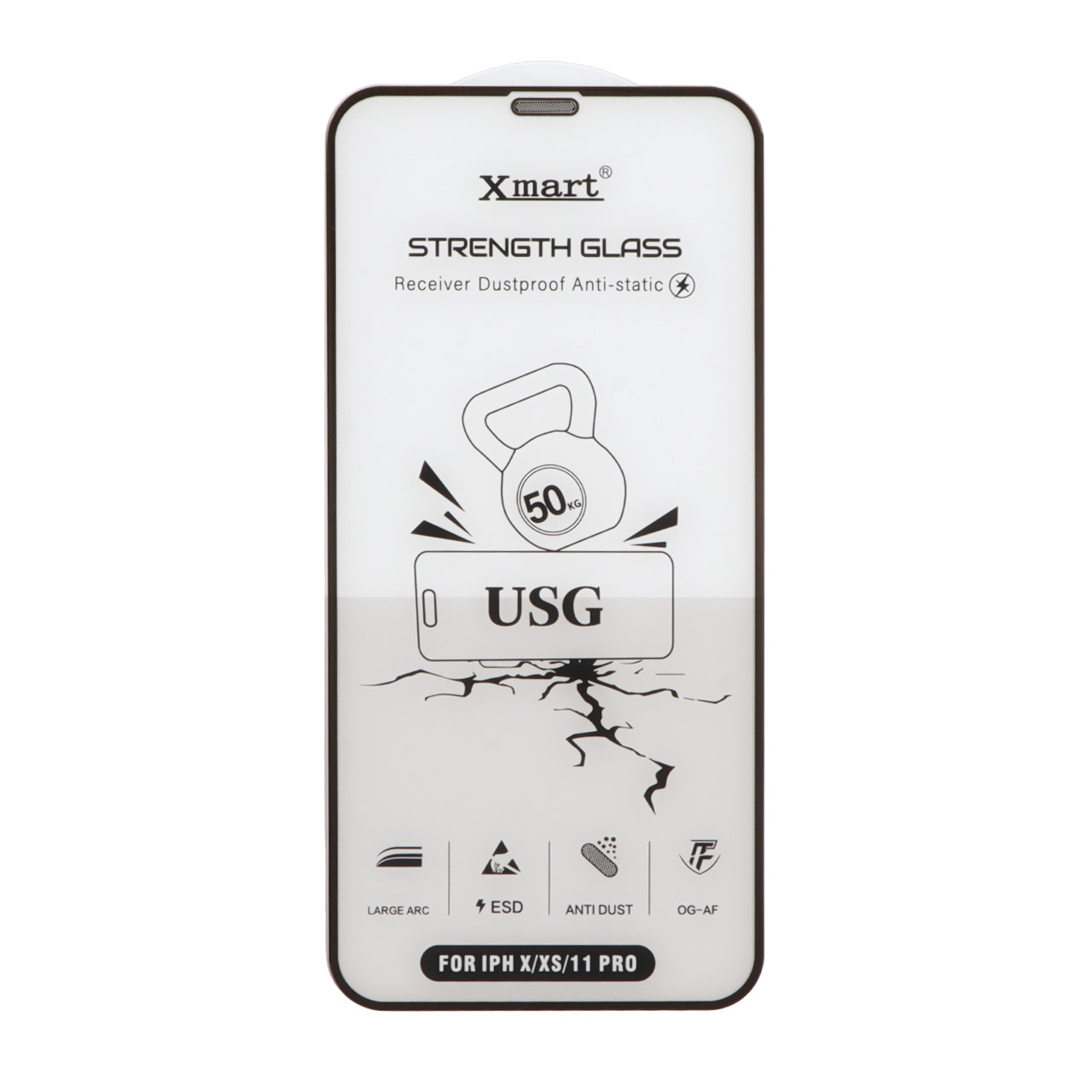 محافظ صفحه نمایش شیشه ای اورجینال Full Cover XMART Anti Static USG مدل Iphone X / XS / 11 Pro