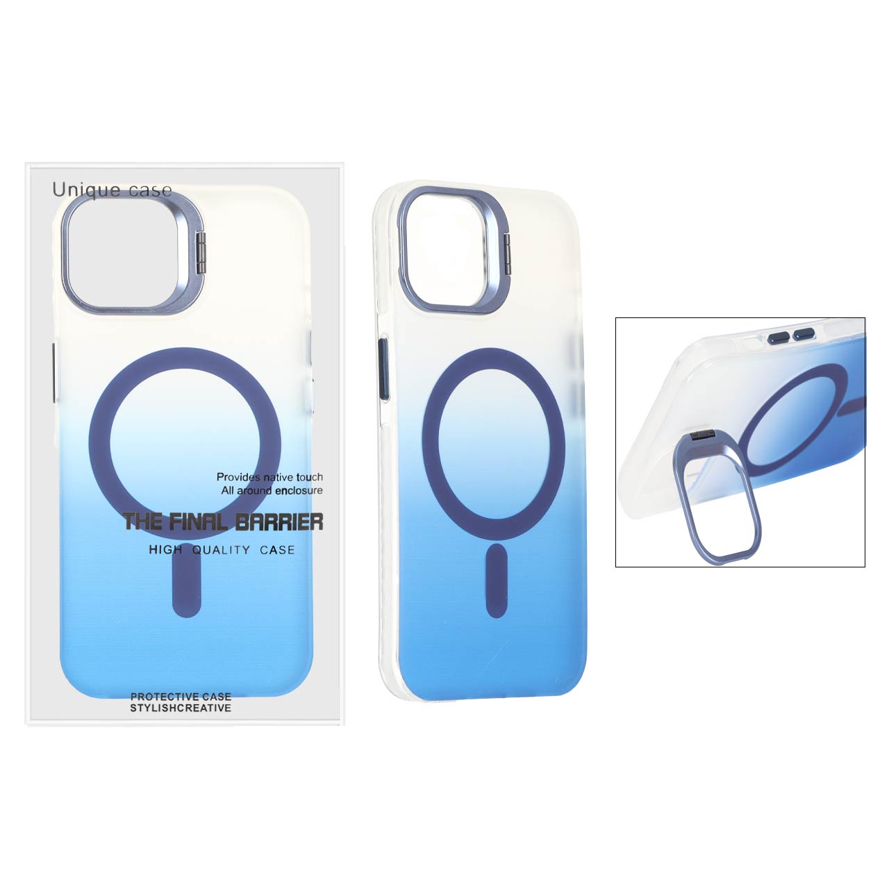 قاب اورجینال Unique Case مات دور رنگ MagSafe لنز فلزی استندشو مناسب برای آیفون 13 و آیفون 14 - آبی (پک دار)