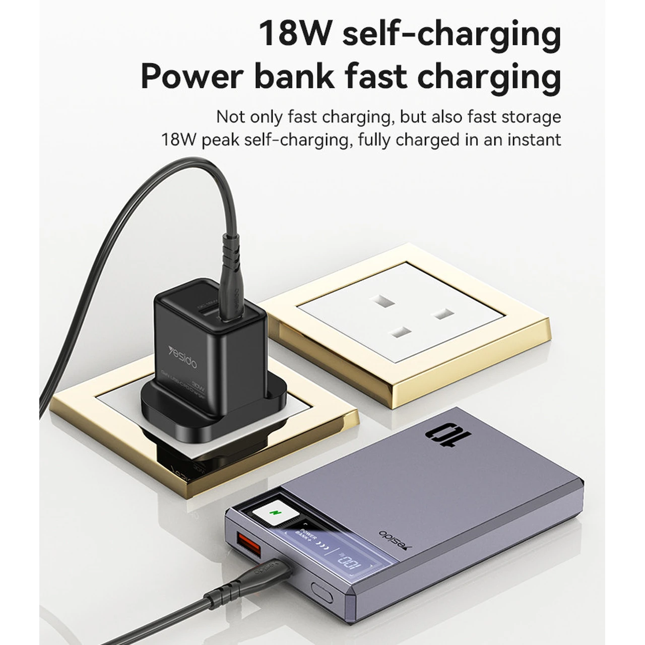 پاوربانک وایرلس و فست شارژ Yesido YP61 با ظرفیت 10000mAh، توان 20W و مگ سیف - خاکستری