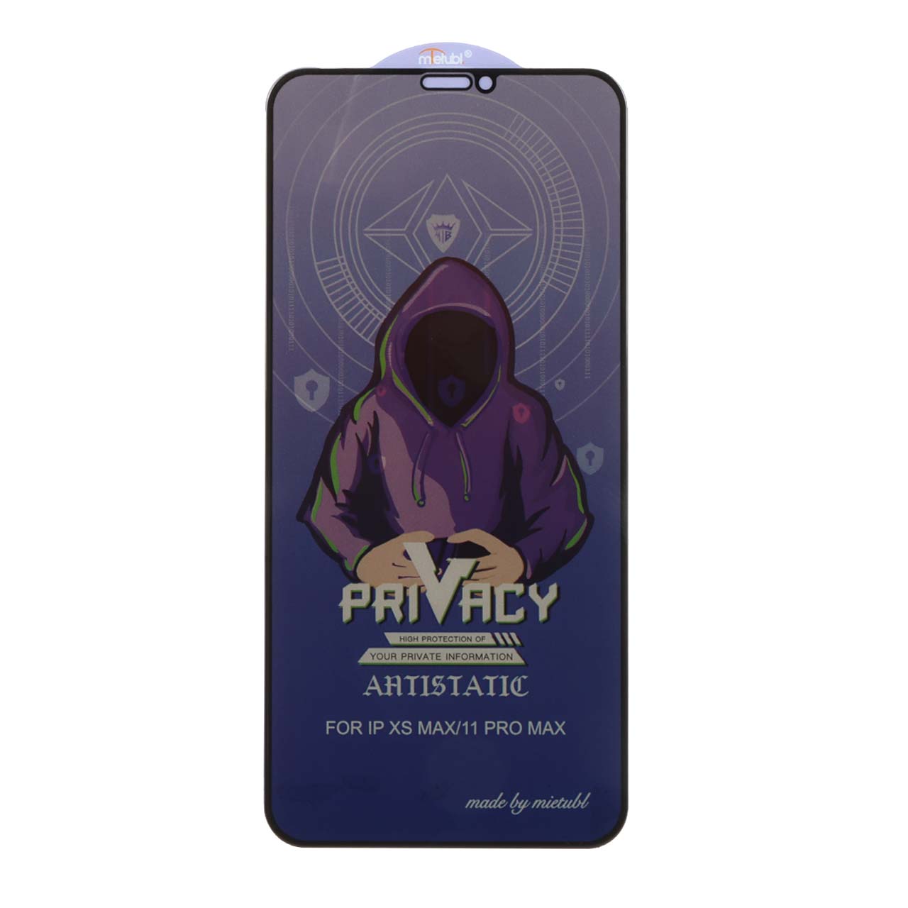 محافظ صفحه نمایش شیشه‌ای Full Cover Mietubl Anti Static Privacy مناسب برای آیفون 11 پرو مکس، آیفون ایکس مکس و آیفون ایکس اس مکس