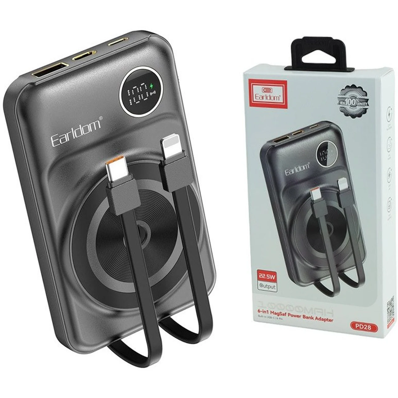 پاوربانک Earldom ET-PD28 با ظرفیت 10000mAh، فست شارژ 22.5W و شارژ بی‌سیم