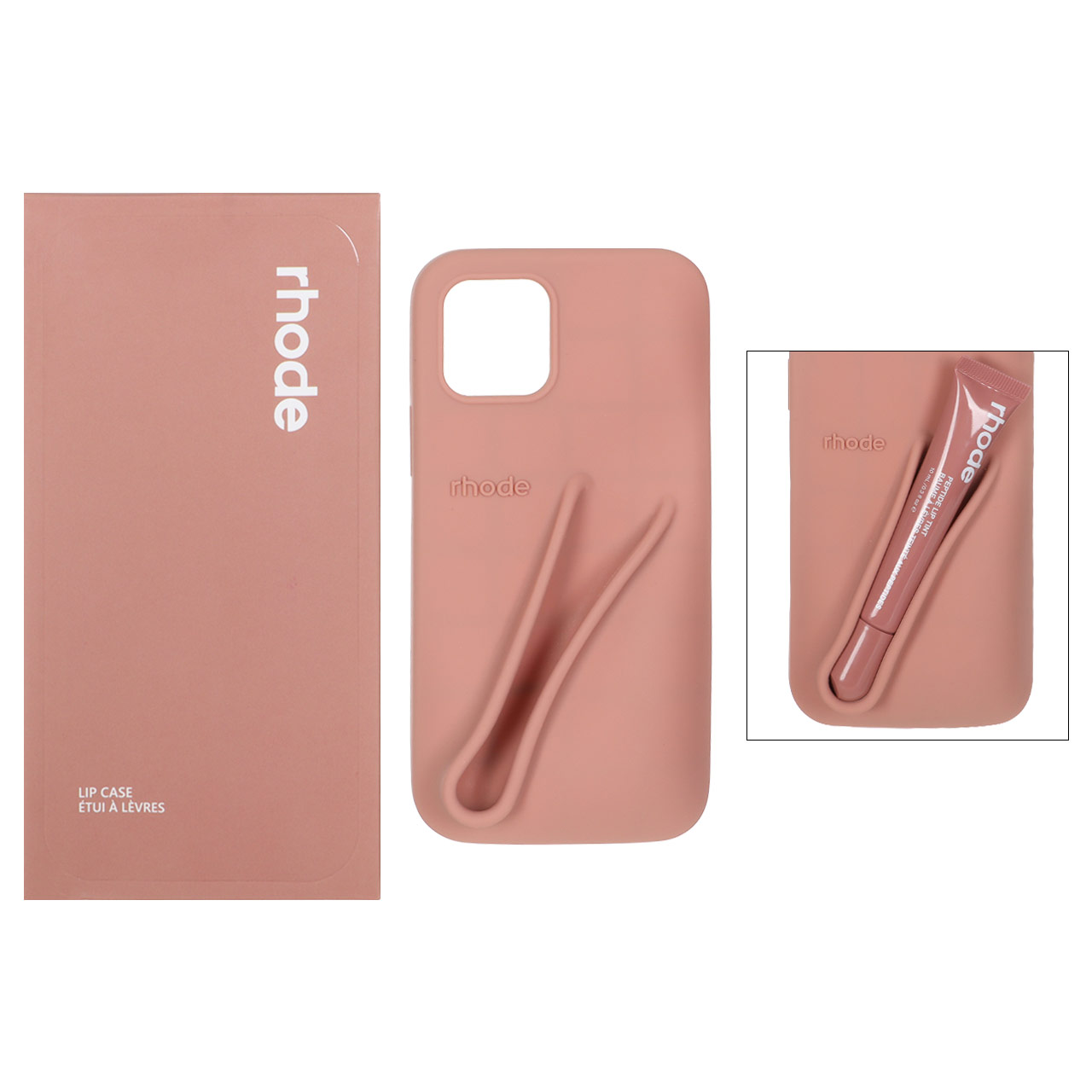 قاب سیلیکونی پاک کنی اورجینال rhode با ست لیپ گلاس Apple iPhone 12 Pro / iPhone 12 - کرم نارنجی