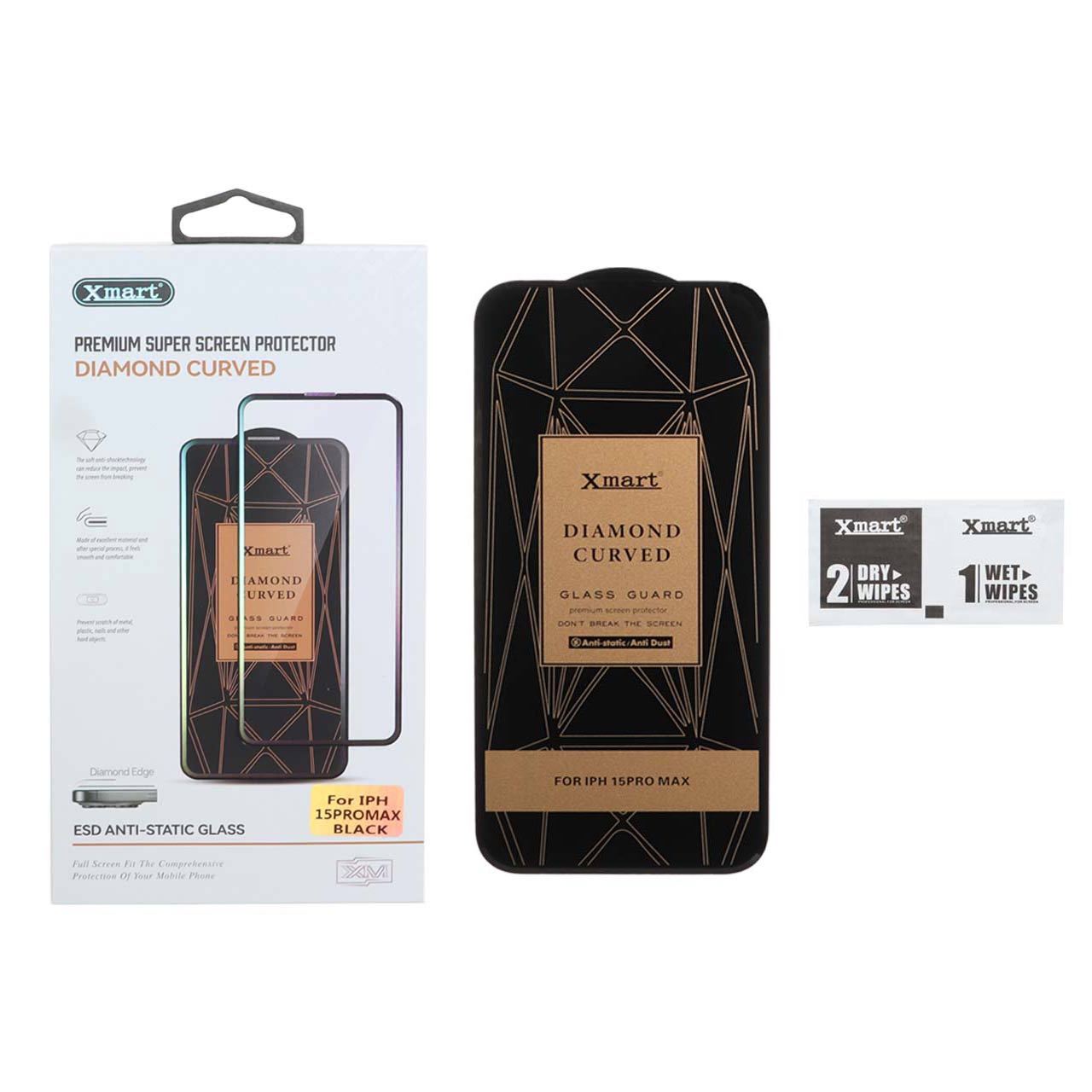 محافظ صفحه نمایش شیشه‌ای XMART Diamond Curved ESD Anti Static مناسب آیفون 15 پرو مکس