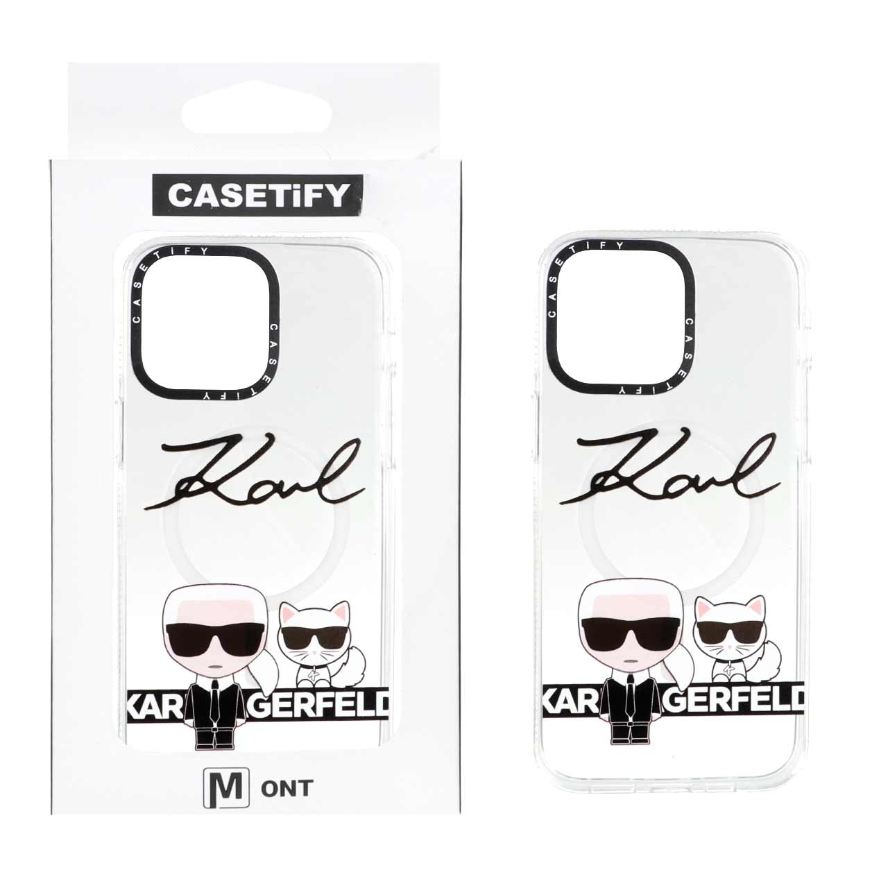 قاب طرح Casetify شفاف مگ سیف کارل لگرفلد و شوپت مناسب برای آیفون 14 پرو مکس