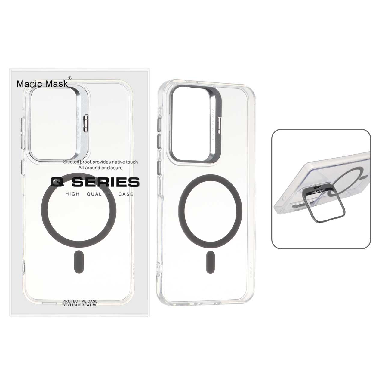 قاب Q Series Bracket کریستالی مگ سیف لنز استندشو مناسب برای سامسونگ گلکسی A56 و A36