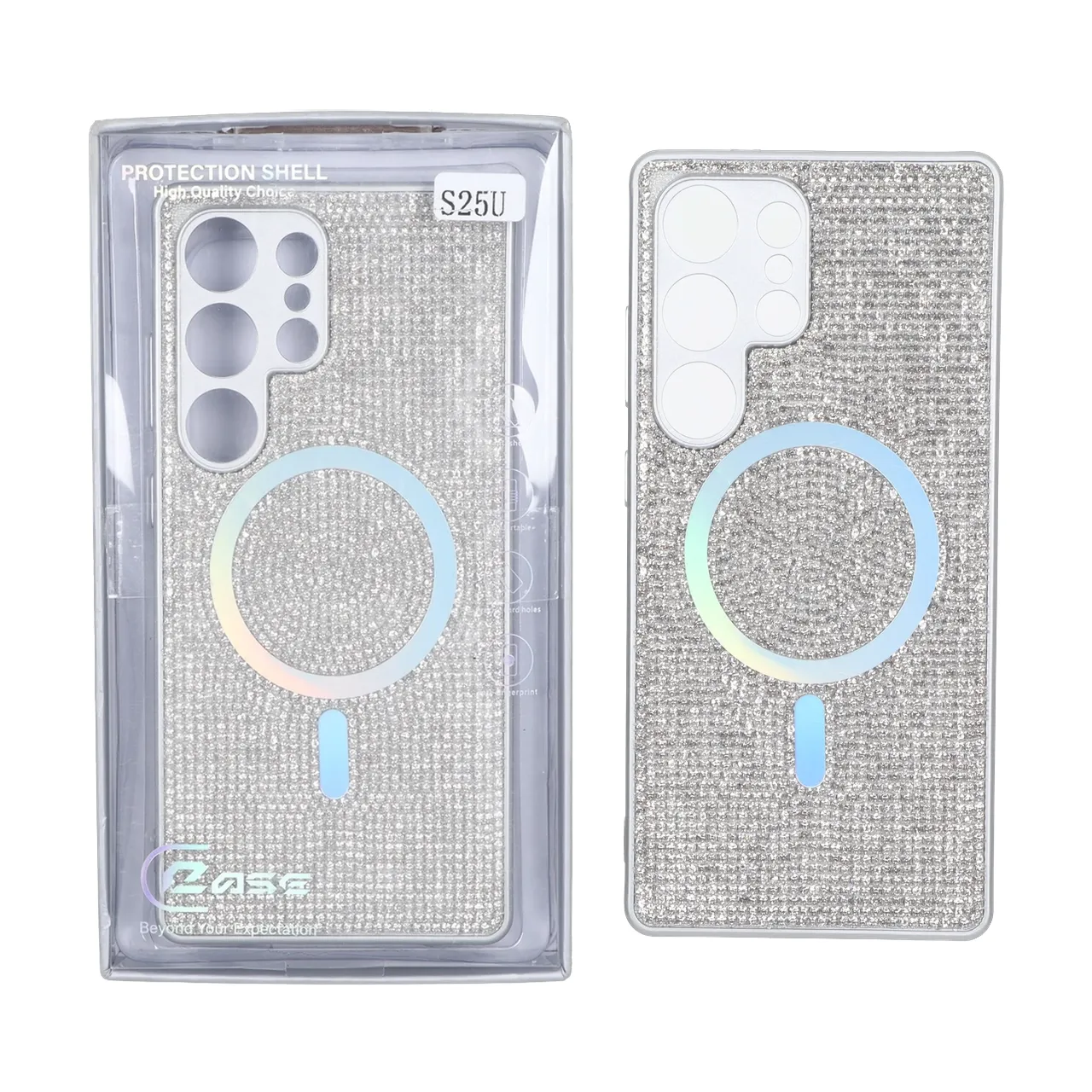قاب طرح C Case نگین دار MagSafe هولوگرامی محافظ لنزدار مناسب برای Samsung Galaxy S25 Ultra