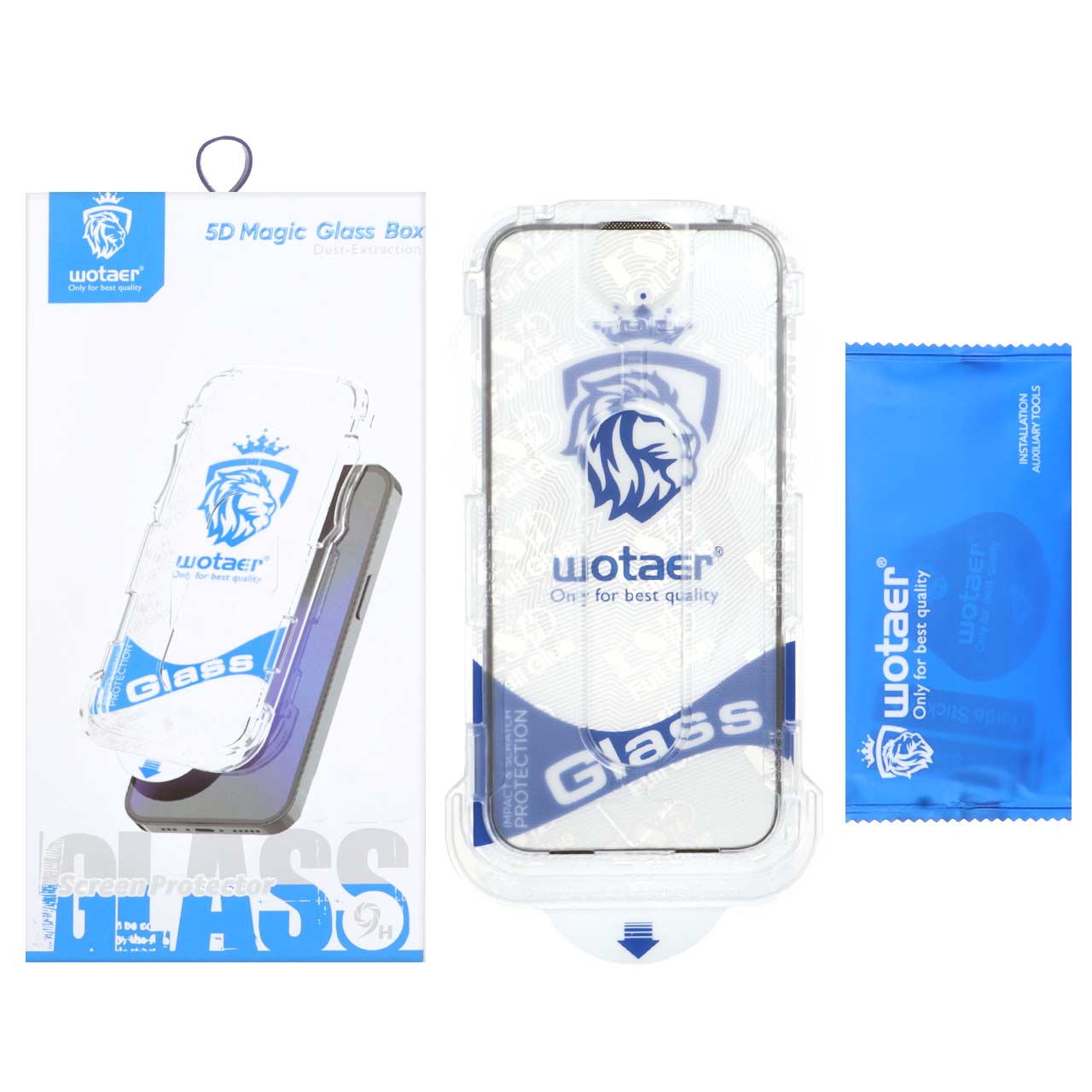 محافظ صفحه نمایش شیشه‌ای اورجینال Wotaer مدل Magic Glass Box NTC مناسب برای آیفون ۱۵ پرو