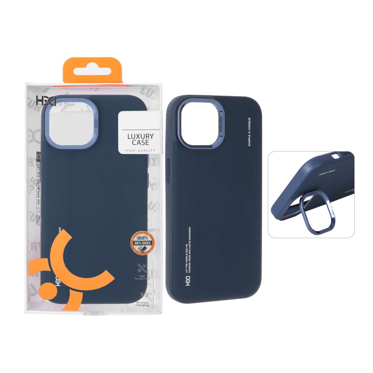 قاب اورجینال HDD طرح کربن محافظ لنز فلزی استندشو Apple iPhone 15 / iPhone 14 / iPhone 13 - سرمه ای