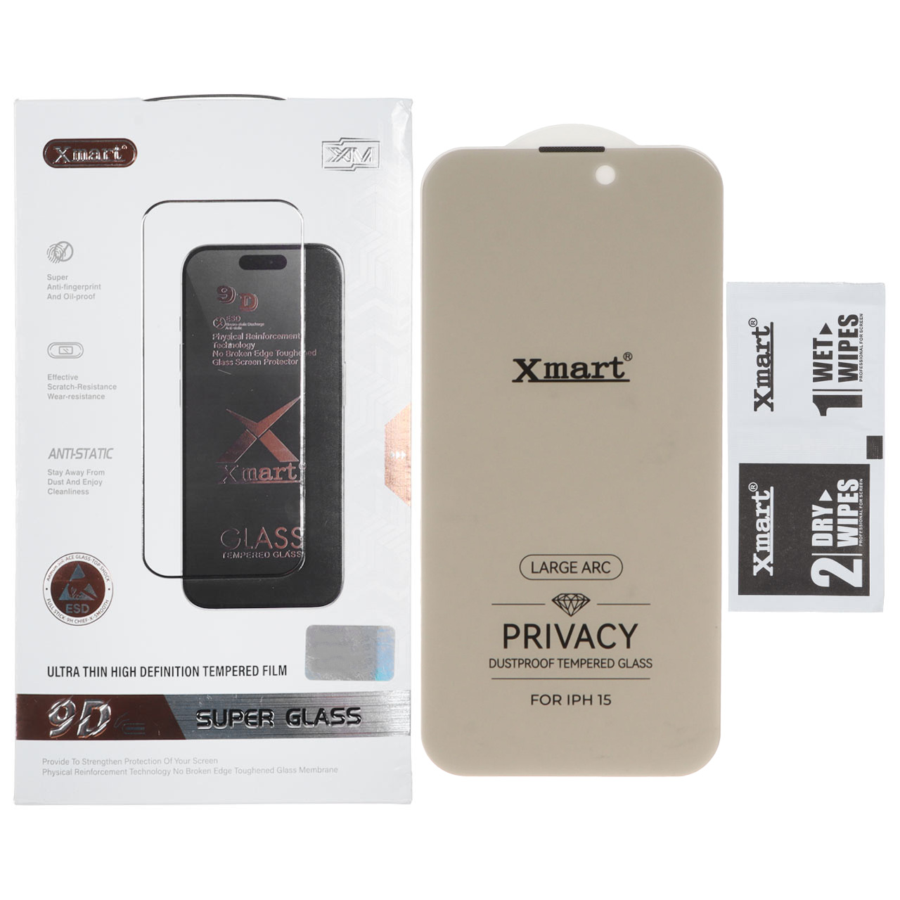 محافظ صفحه نمایش شیشه‌ای حریم شخصی Xmart Privacy 3D Large Arc توری‌دار مناسب برای آیفون 16، 15 و 14 پرو