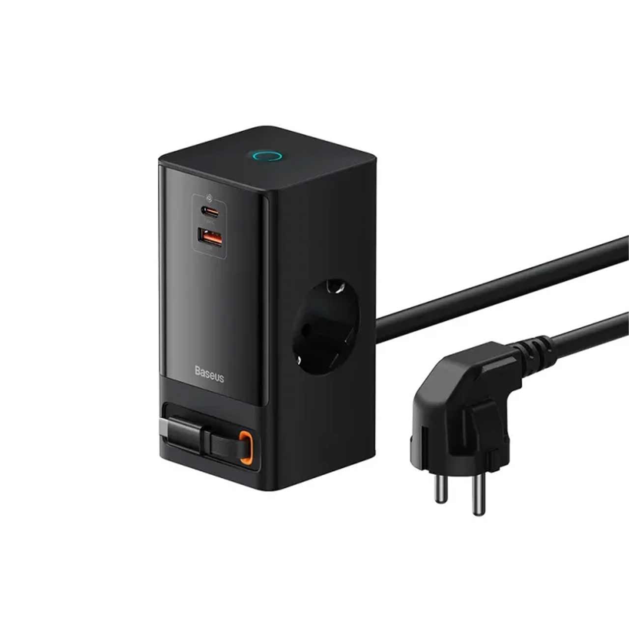 شارژر رومیزی فست چندکاره 65 وات Baseus مدل PowerCombo Tower PowerStrip مشکی با گارانتی آونگ