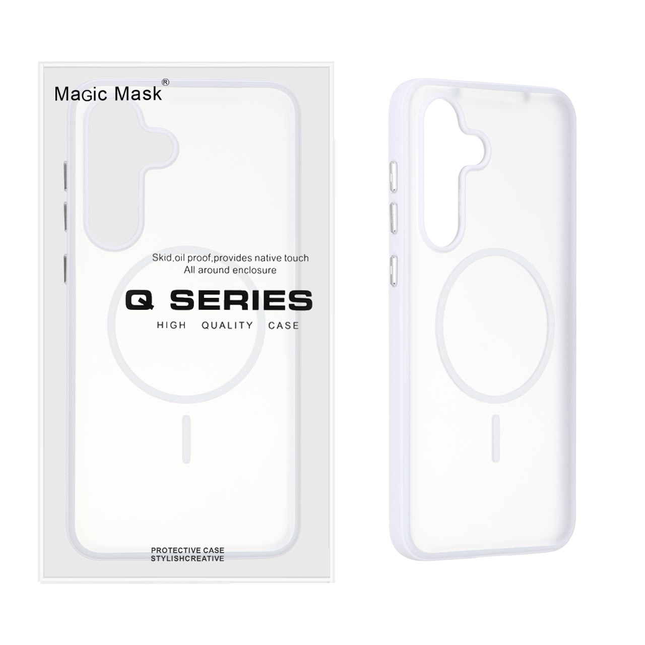 قاب Defender Shield پشت سخت مگ سیف مدل Q Series سفید مناسب برای سامسونگ گلکسی S25 FE