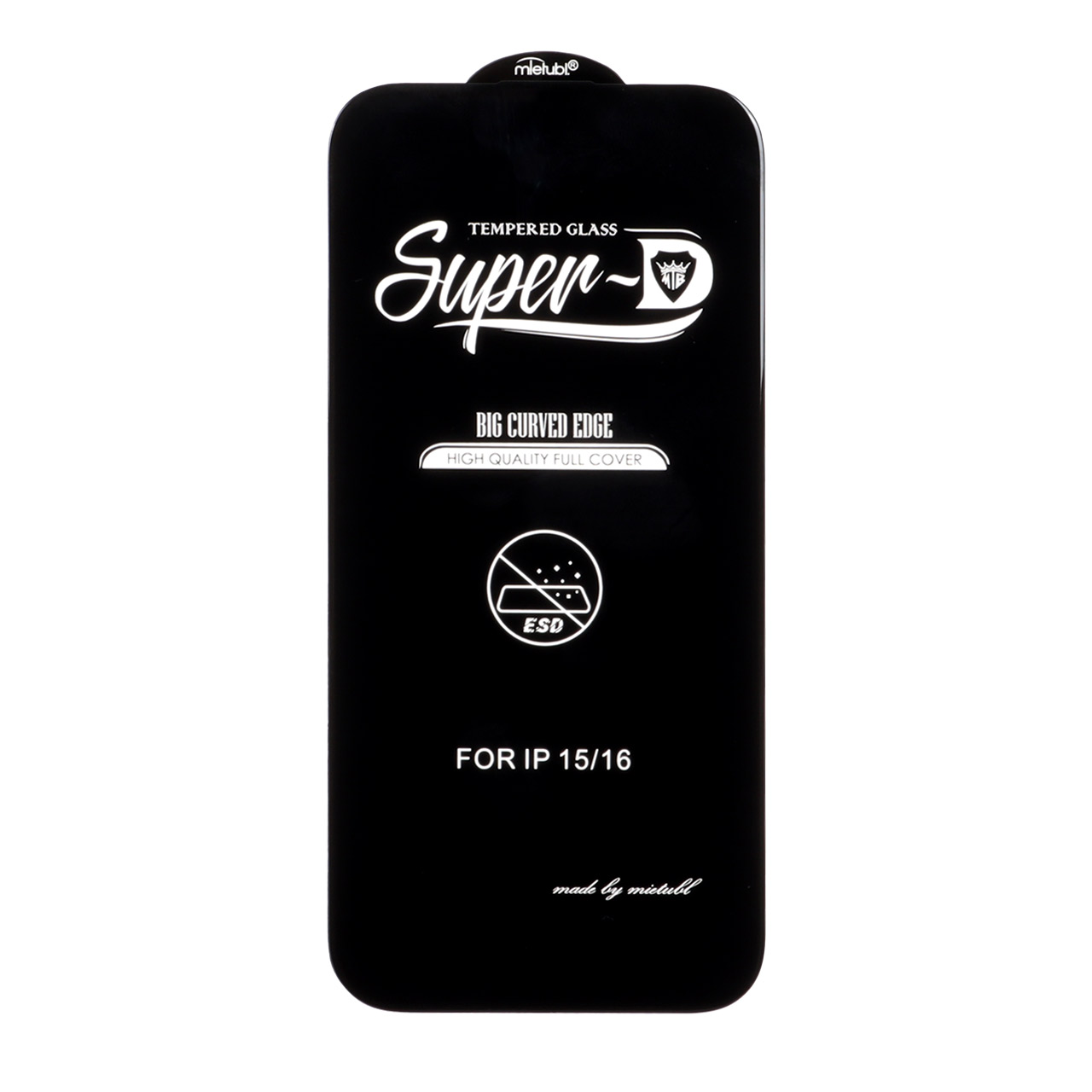 محافظ صفحه نمایش شیشه ای Mietubl Super D ESD فول کاور مناسب برای آیفون 14 پرو، آیفون 15 و آیفون 16