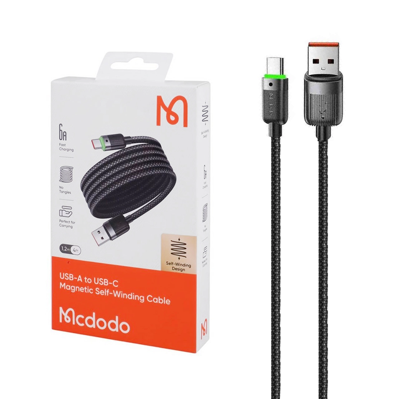 کابل شارژ سریع Mcdodo Type-C مدل CA-5650 با قابلیت خود جمع شوندگی 1.2 متری مشکی