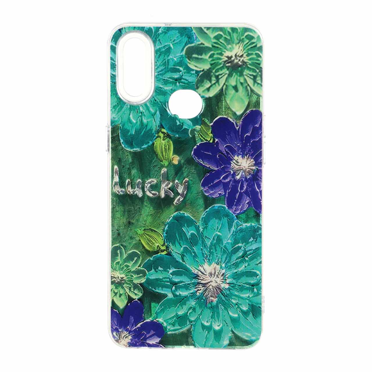 قاب طرح گل‌های اطلسی و نوشته Lucky دور شفاف مناسب برای سامسونگ گلکسی A10s