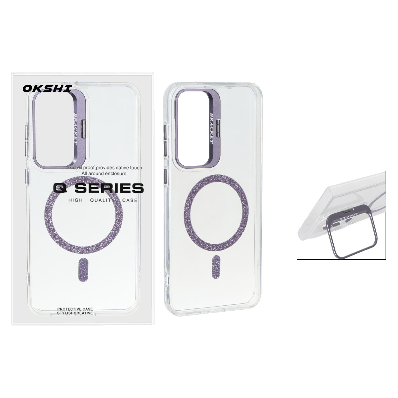 قاب Bracket شفاف Magsafe اکلیلی Samsung Galaxy S24 FE - بنفش (پک دار)