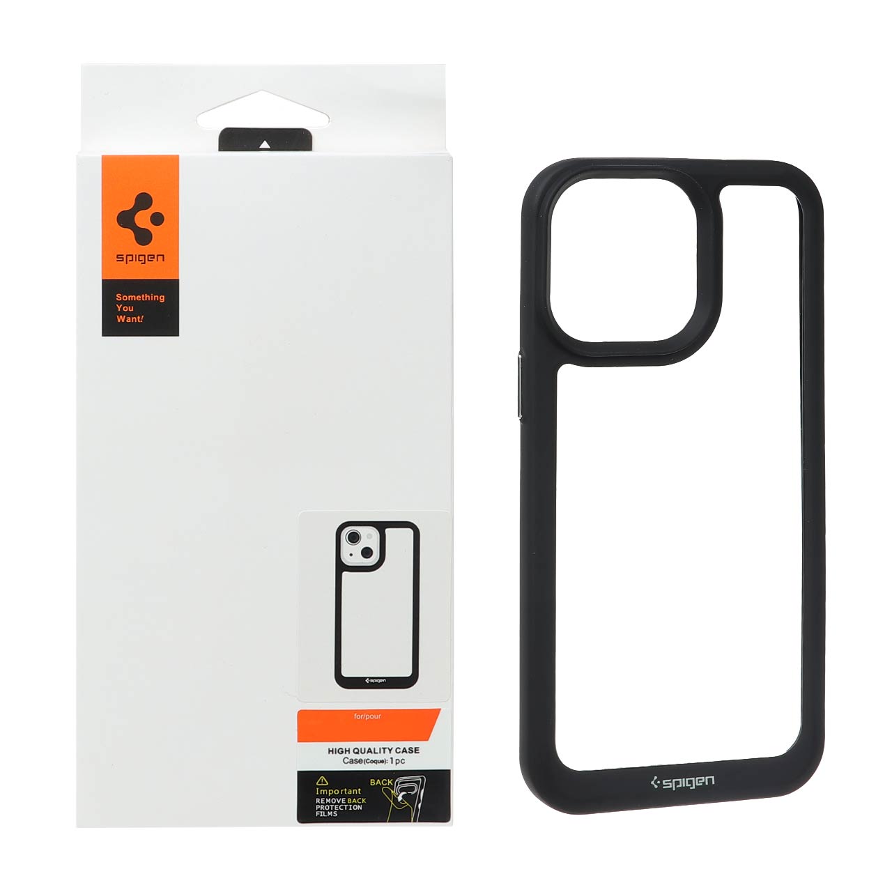قاب اورجینال Spigen شفاف مشکی مناسب برای آیفون 15 پرو مکس