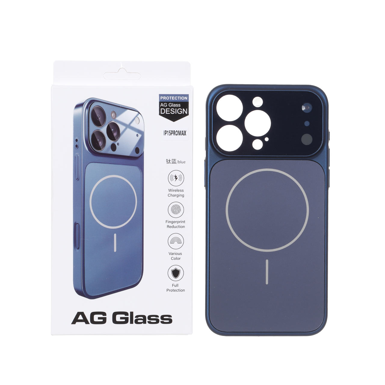 قاب AG Glass مگ سیف محافظ لنز شیشه‌ای برجسته سرمه‌ای مناسب برای آیفون ۱۵ پرو مکس