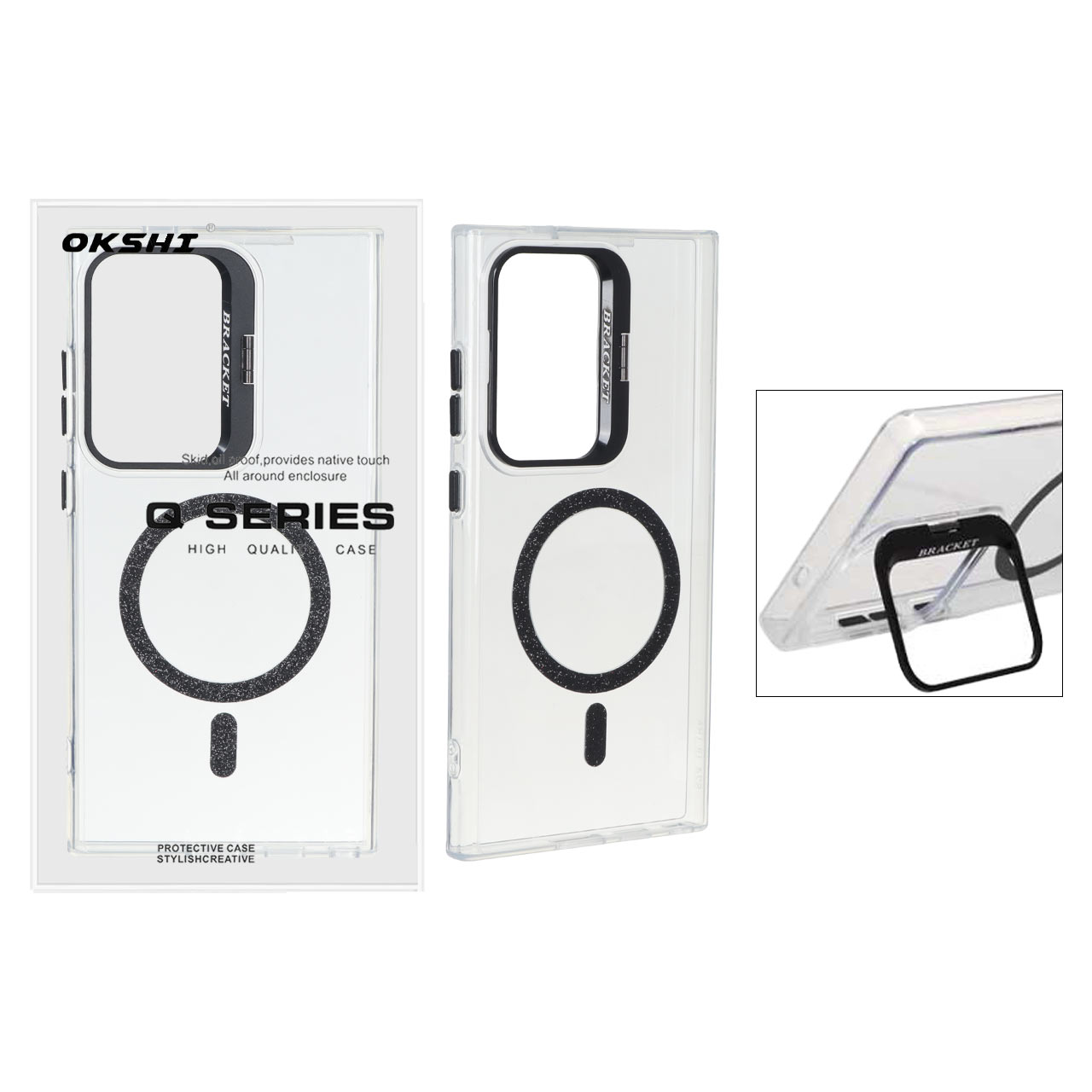 قاب Bracket شفاف Magsafe اکلیلی Samsung Galaxy S24 Ultra - مشکی (پک دار)