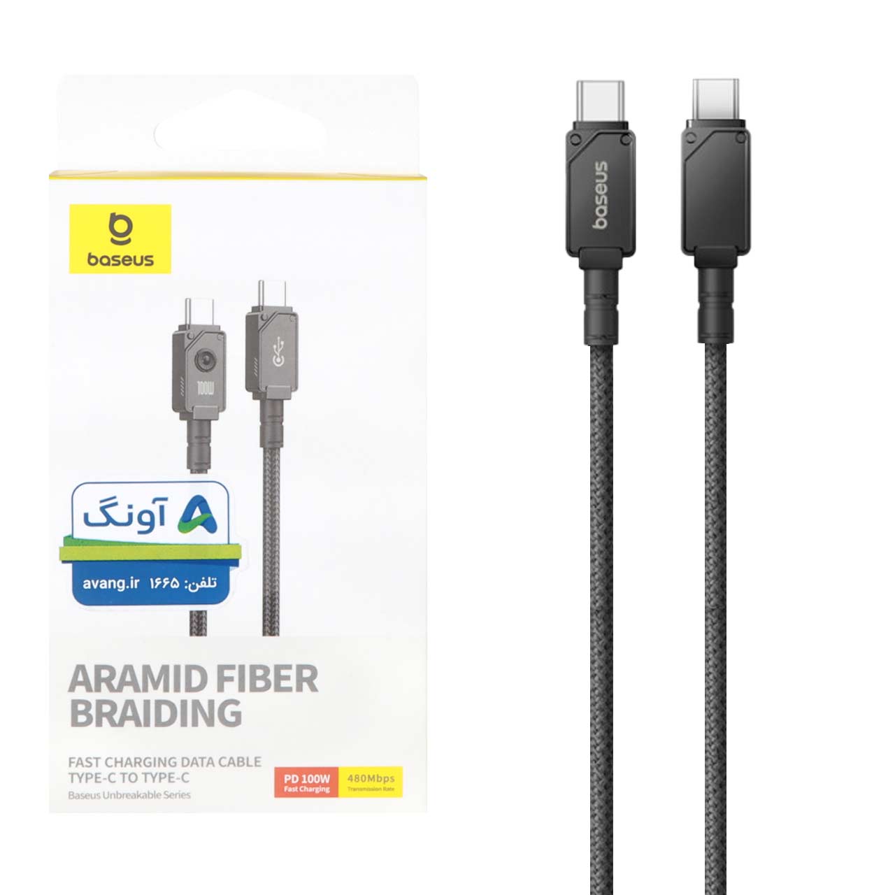 کابل شارژ 2 متری 100 وات PD و فست Baseus Type-C to Type-C مدل Arming Fiber Braiding CB00051 - مشکی