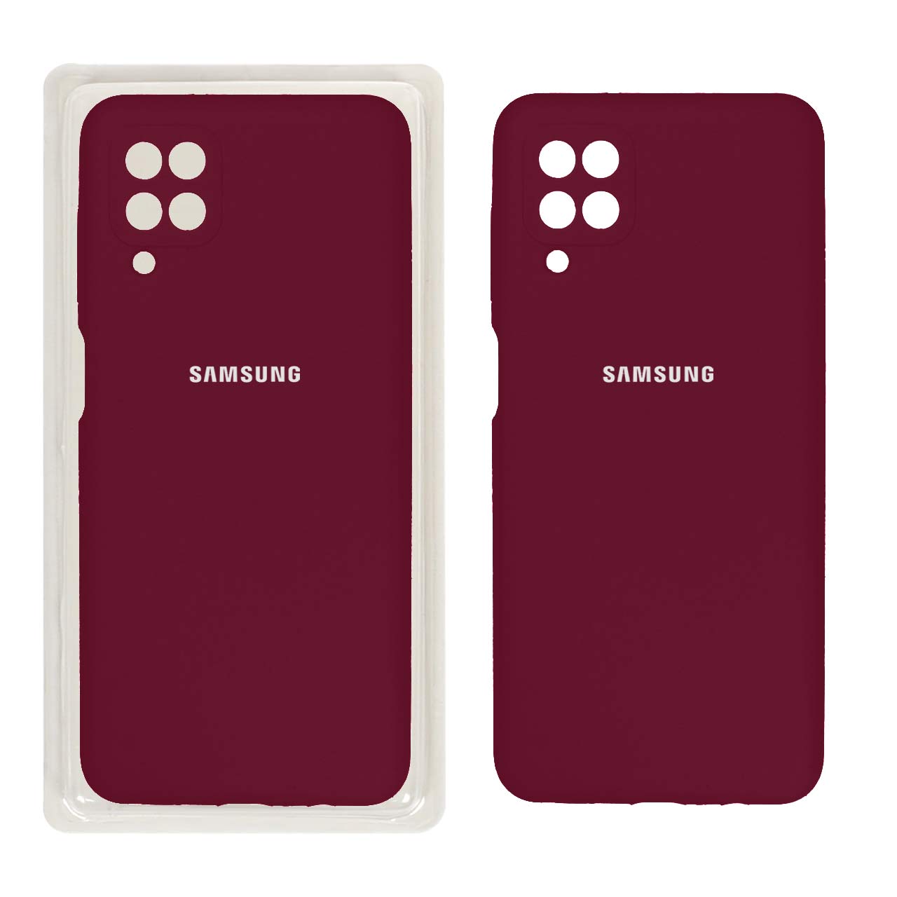 قاب سیلیکونی پاک کنی محافظ لنزدار اورجینال Samsung A12/M12/F12 - زرشکی (پک اصلی)