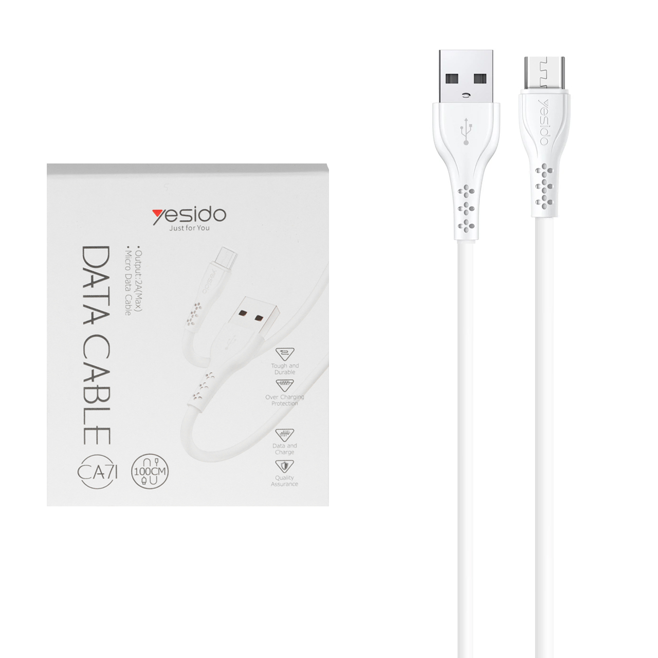 کابل شارژ و انتقال دیتای MicroUSB یسیدو مدل CA71 با طول 100 سانتی‌متر سفید