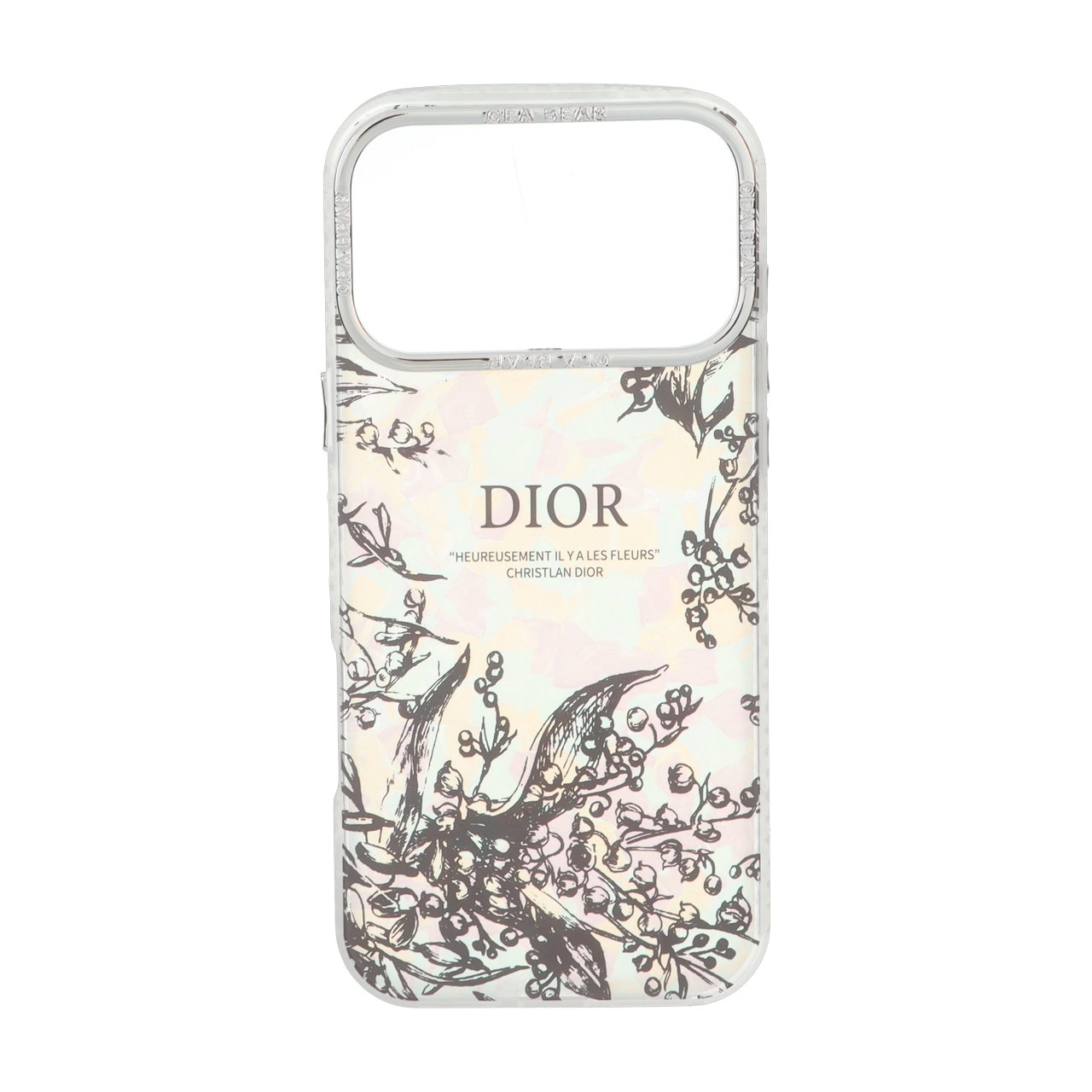 قاب طرح گل Dior و ماربل CEA Bear دور لنز کروم مناسب برای آیفون 17 پرو مکس