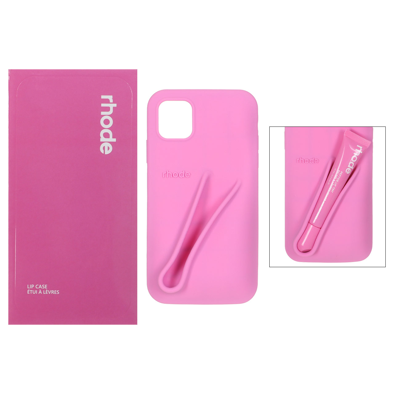 قاب سیلیکونی پاک کنی اورجینال rhode با ست لیپ گلاس Apple iPhone 11 - صورتی
