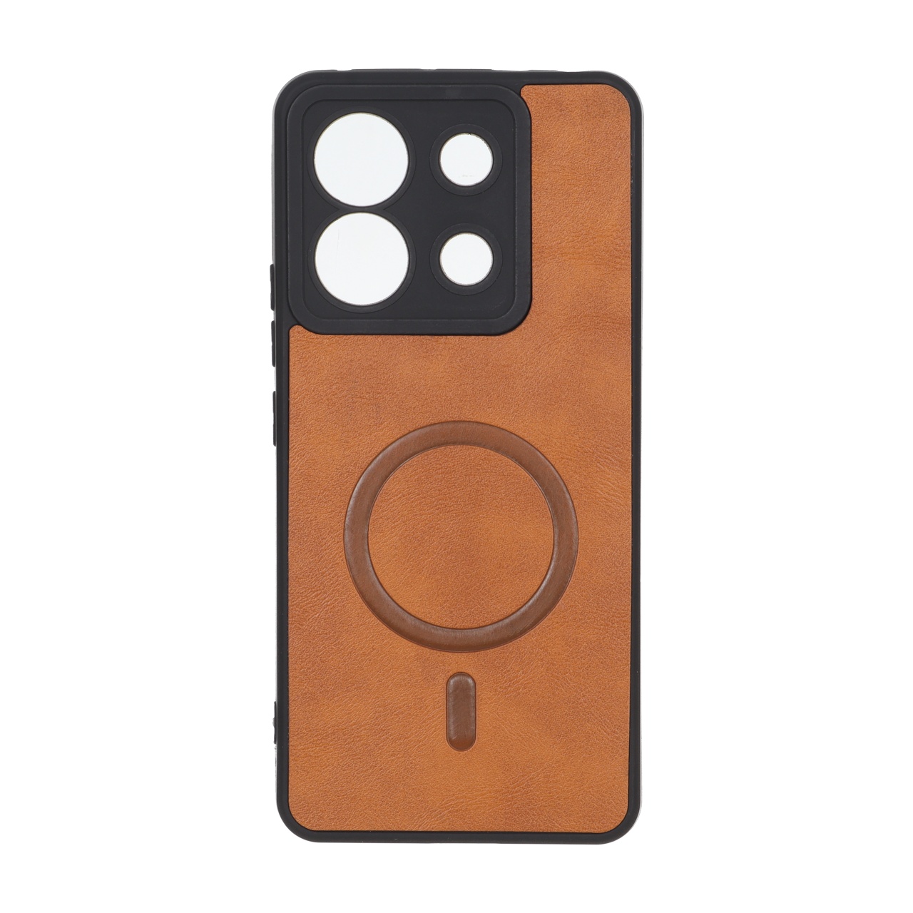 قاب چرمی طرح مگ سیف محافظ لنزدار Xiaomi Redmi Note 13 Pro 5G / Poco X6 5G - قهوه ای
