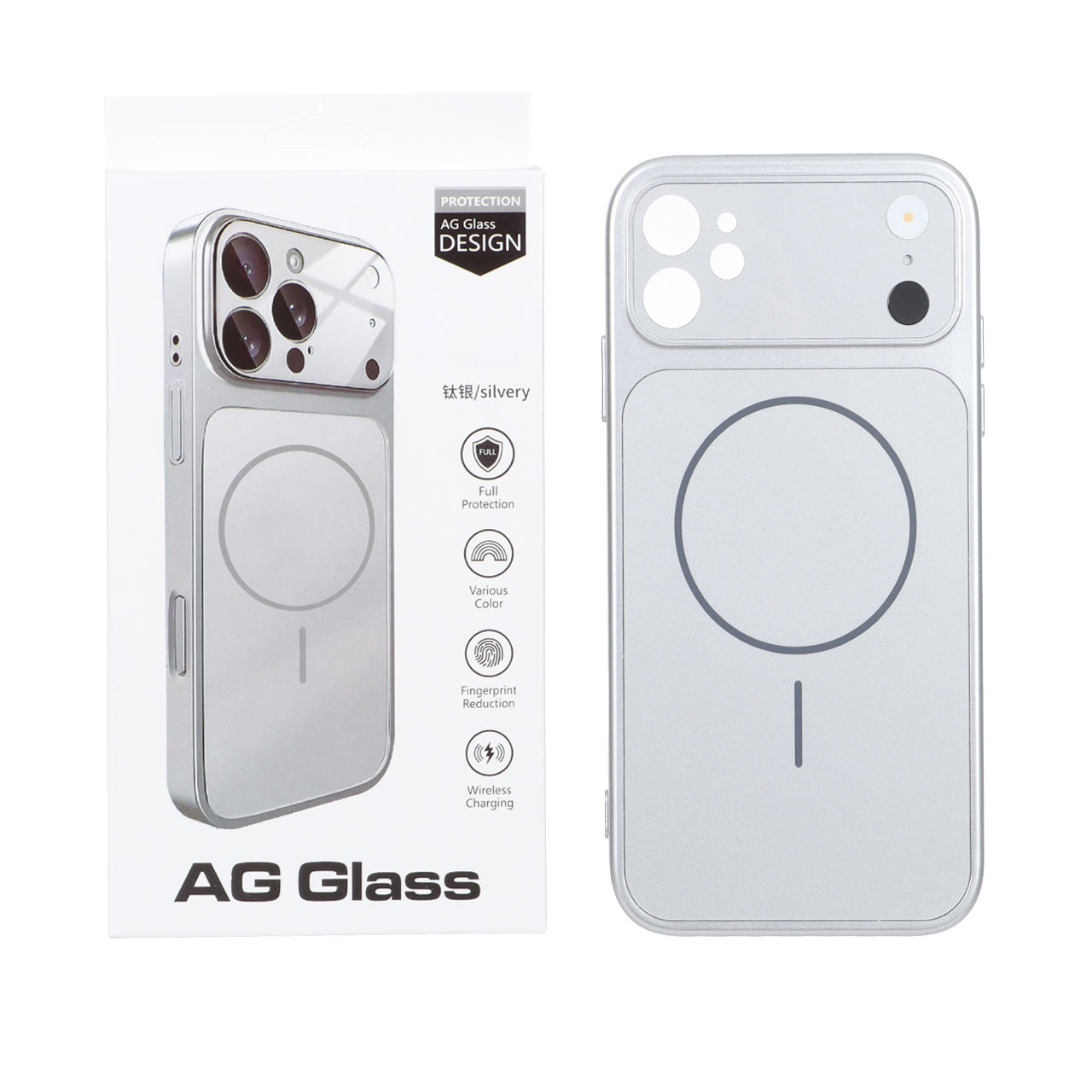 قاب AG Glass مگ سیف محافظ لنز برجسته شیشه ای مناسب برای آیفون 11 نقره ای