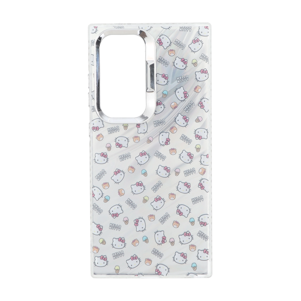 قاب طرح Hello Kitty هفت رنگ دور ژله ای مات لنز کروم مناسب برای Samsung Galaxy S24 Ultra