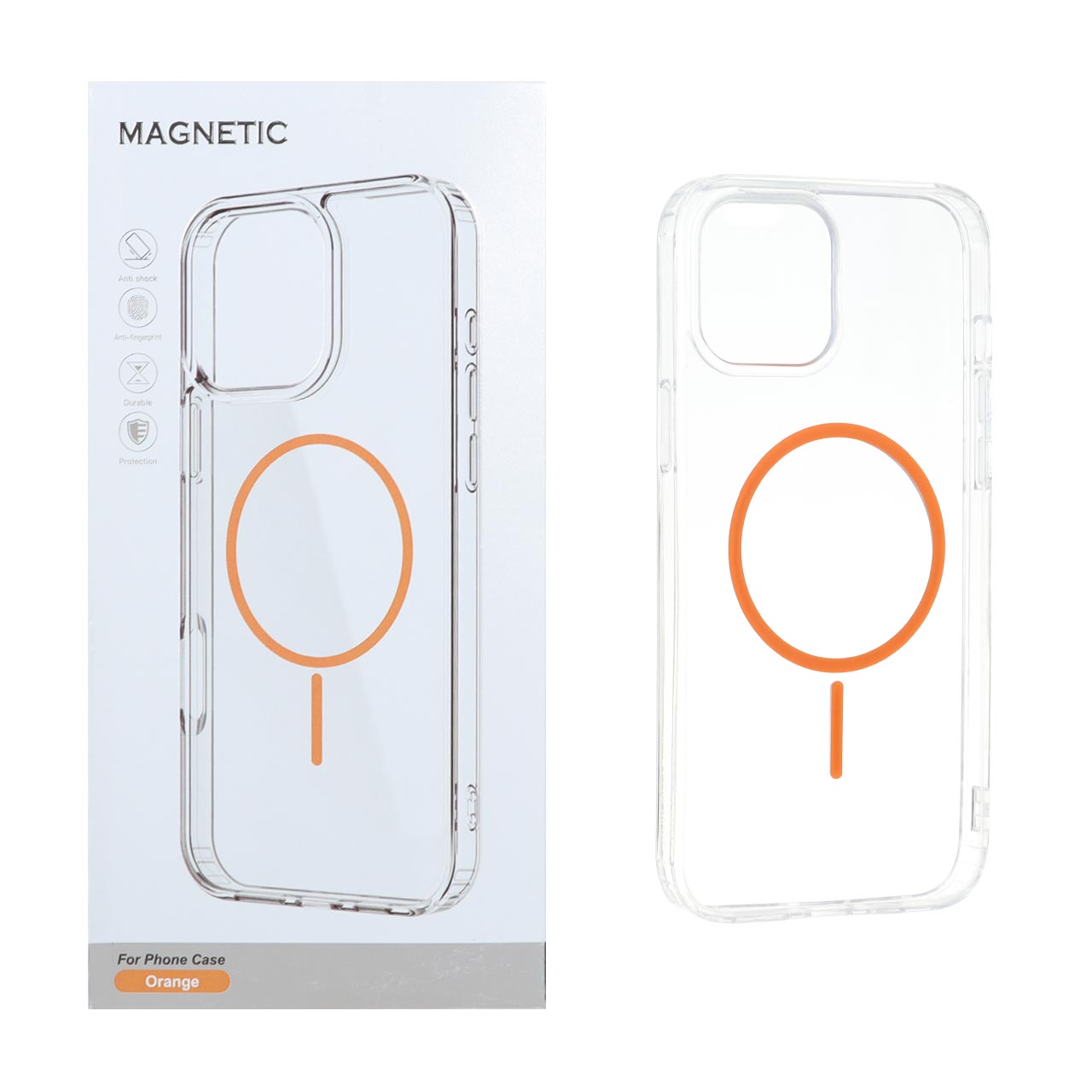 قاب مگ سیف ژله ای شفاف Magnetic با حلقه نارنجی مناسب برای آیفون 12 پرو مکس