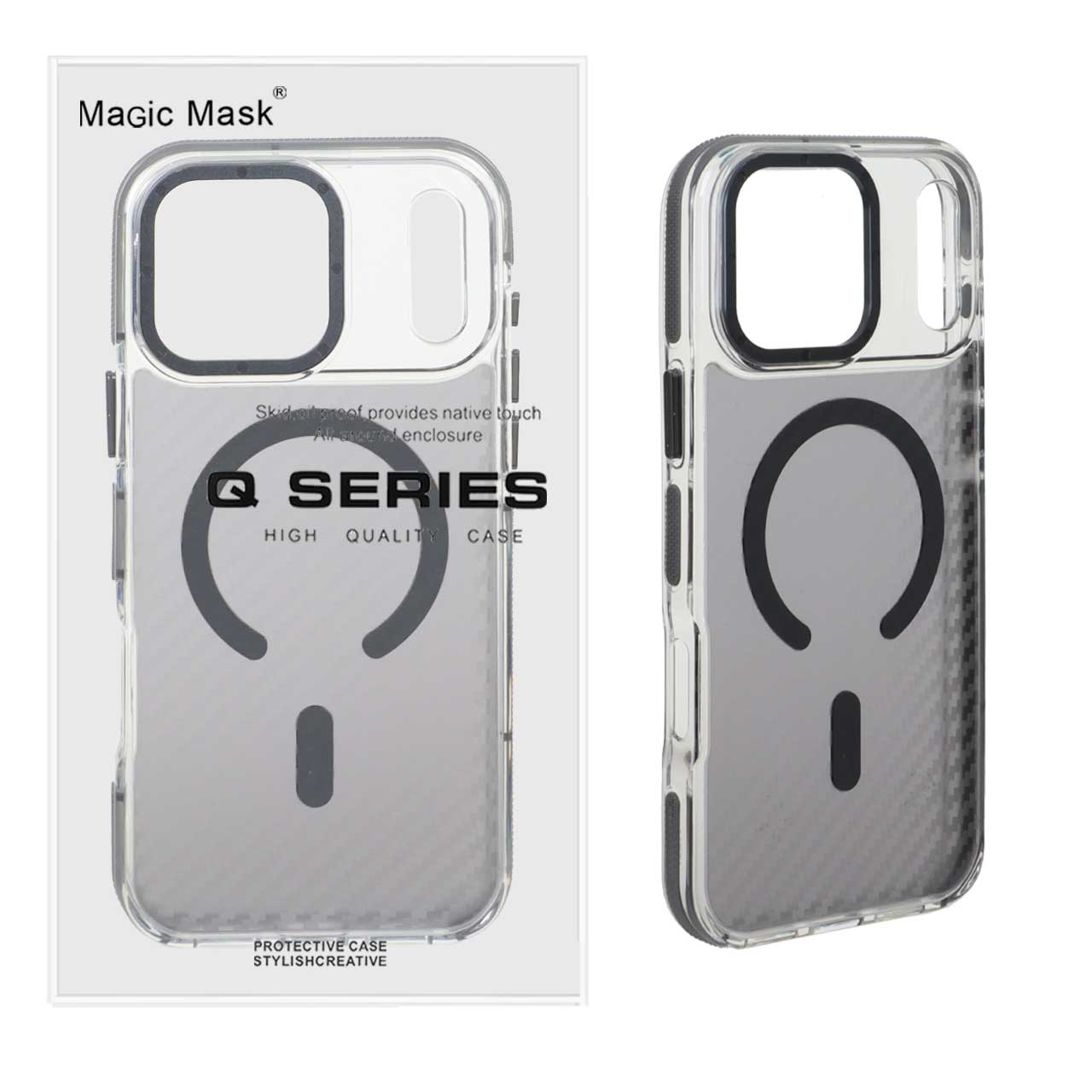 قاب اورجینال Magic Mask Q Series MagSafe پشت کربن برای iPhone 17 Pro Max - خاکستری