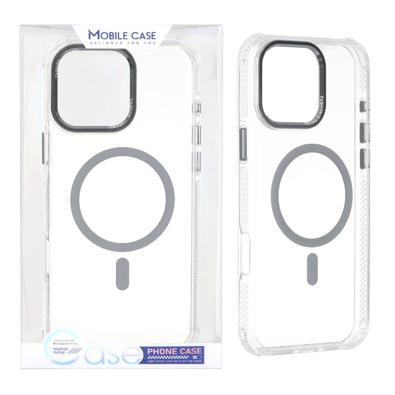 قاب شفاف MagSafe طرح Fashion Trends با رینگ خاکستری مناسب برای آیفون ۱۶ پرو مکس
