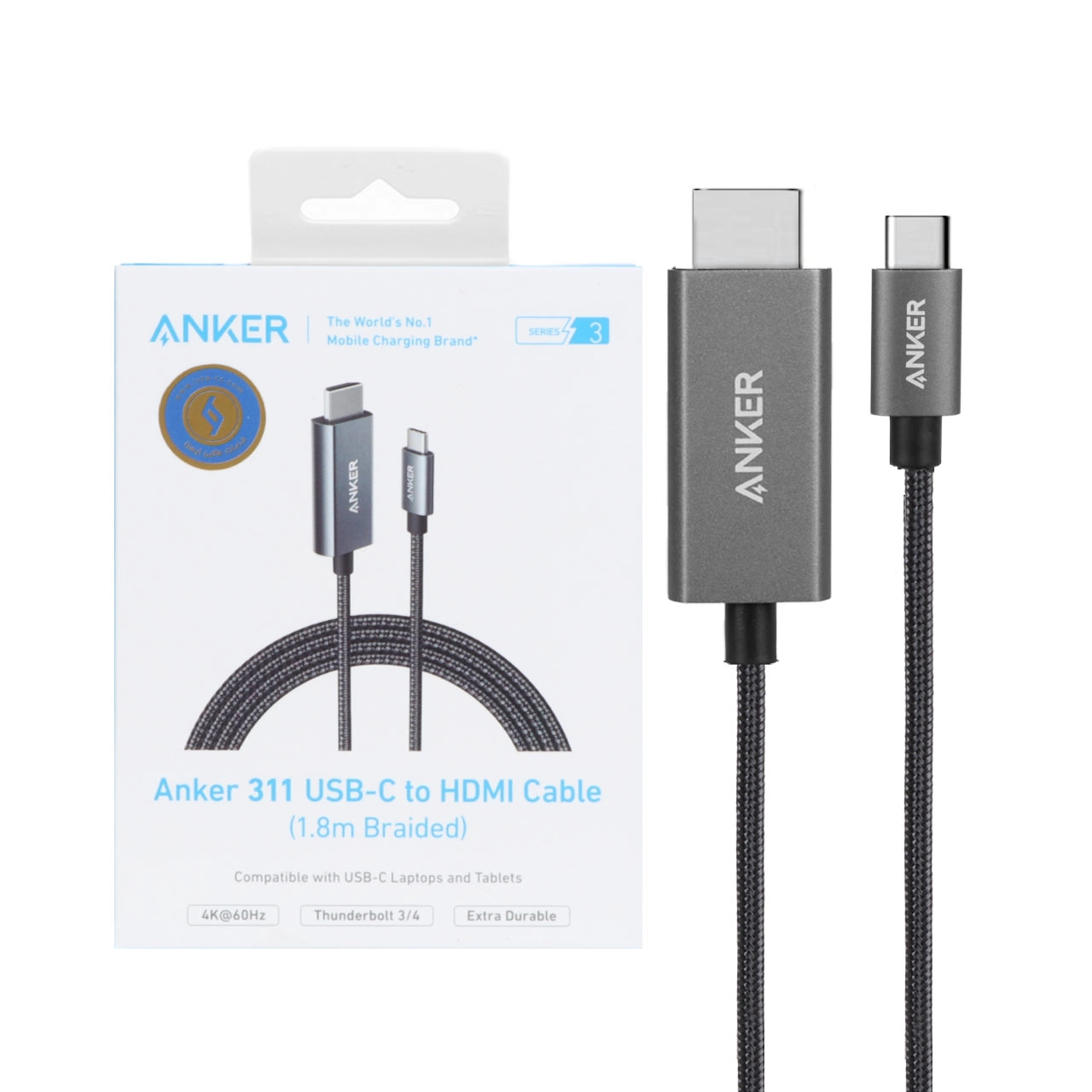 کابل تبدیل Type-C به HDMI انکر مدل A87E0H12 (Anker 311) طول 1.8 متر