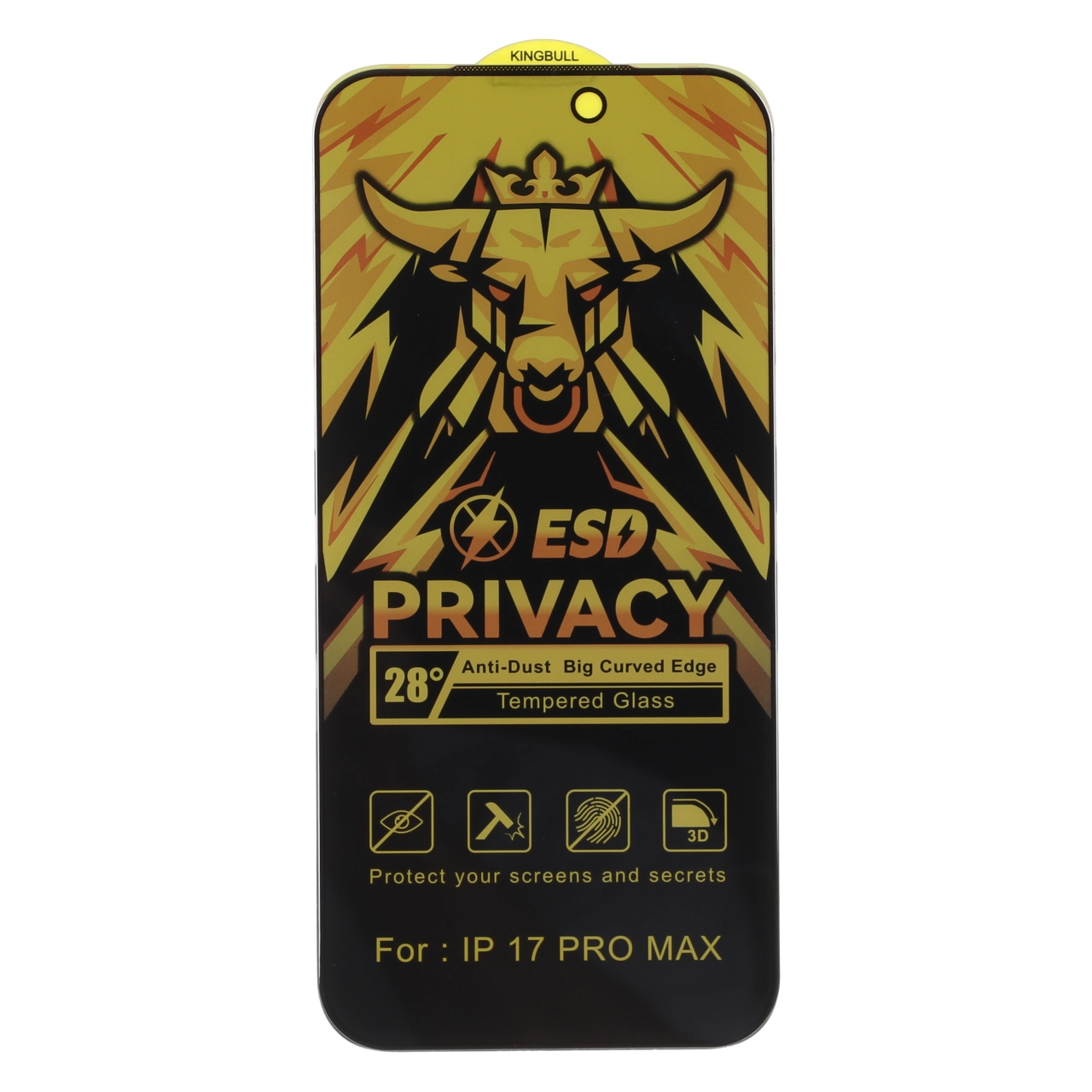 محافظ صفحه نمایش شیشه ای فول کاور حریم شخصی ESD مدل Bull Privacy مناسب برای آیفون 17 پرو مکس