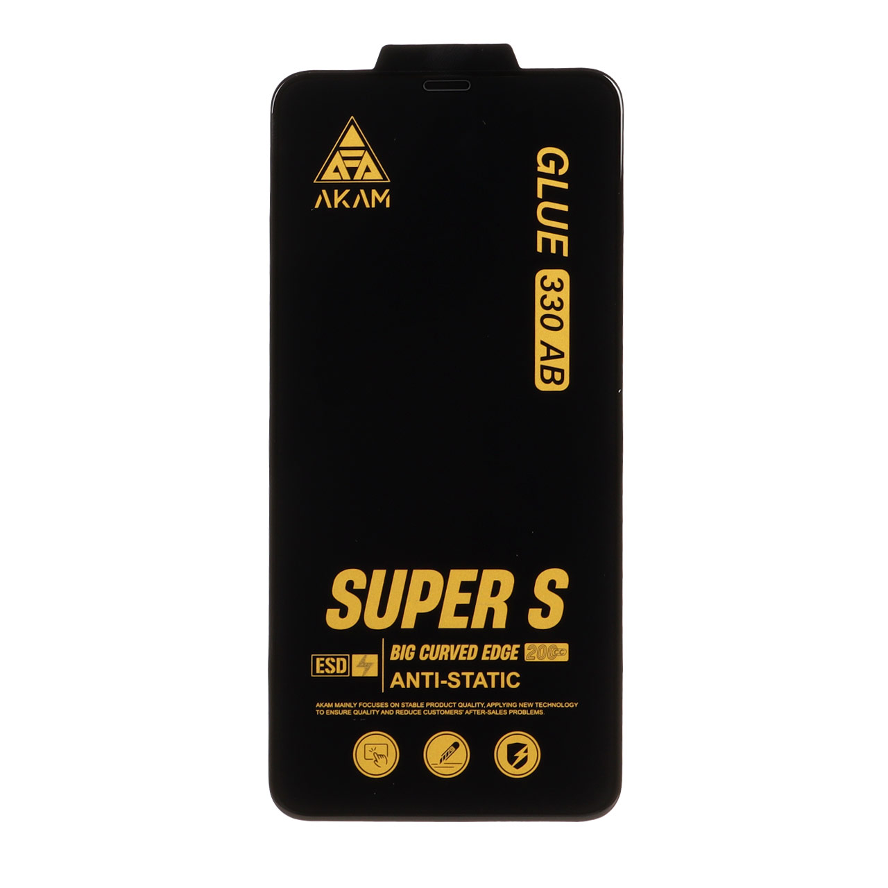 محافظ صفحه نمایش شیشه ای فول کاور Super S AKAM با چسب AB330 مناسب برای آیفون 11 پرو مکس، آیفون X مکس و آیفون XS مکس