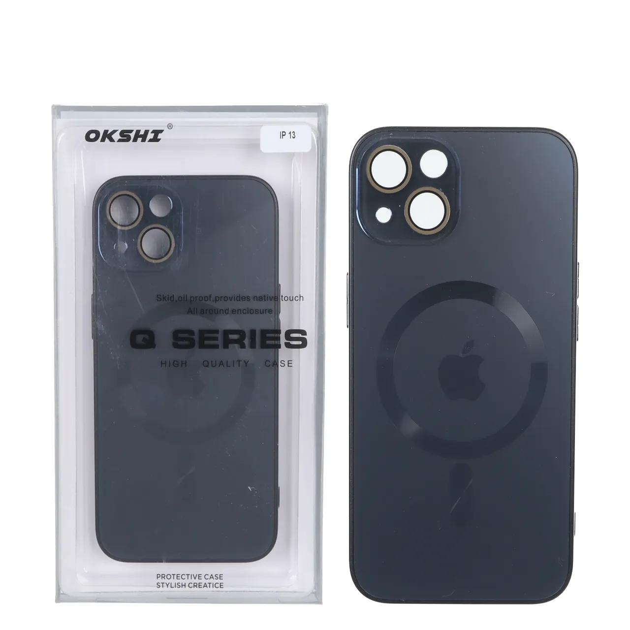 قاب مگ سیف PVD Qseries ضدخش لنز گلس دار سرمه ای مناسب برای آیفون 13 و آیفون 14