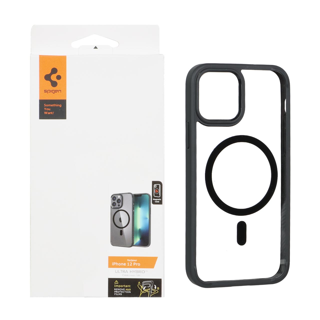 قاب Spigen شفاف مگ سیف مشکی مناسب برای آیفون 12 و آیفون 12 پرو