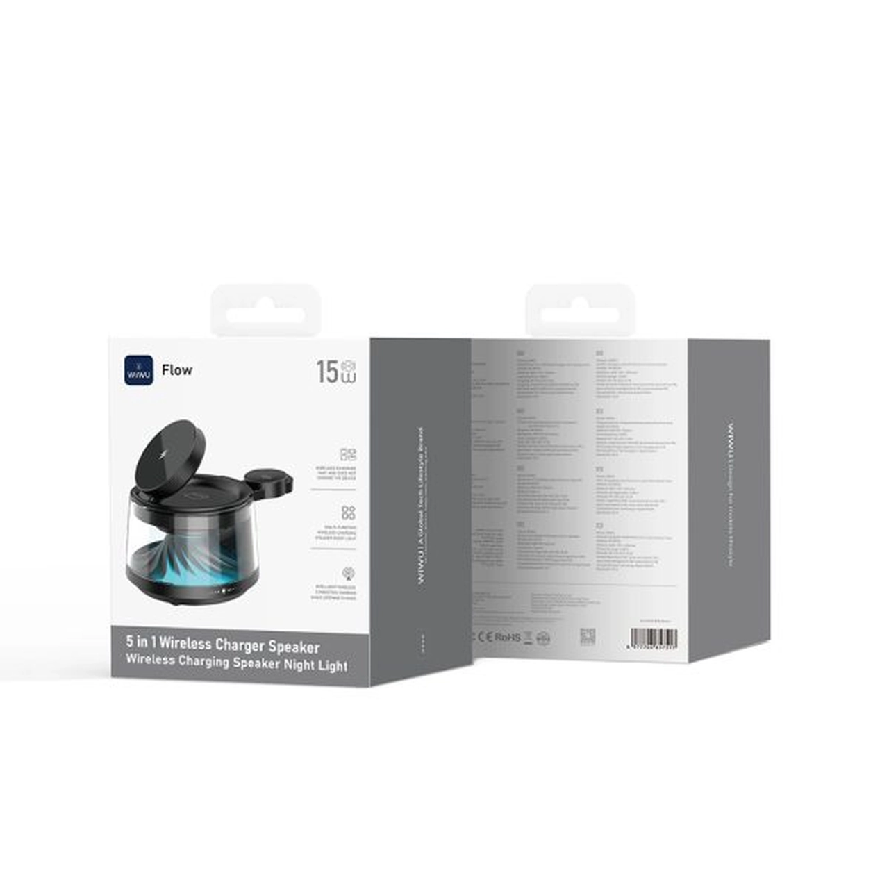 اسپیکر بلوتوثی و شارژر وایرلس 5 کاره Wiwu مدل Flow wi-w039 مشکی