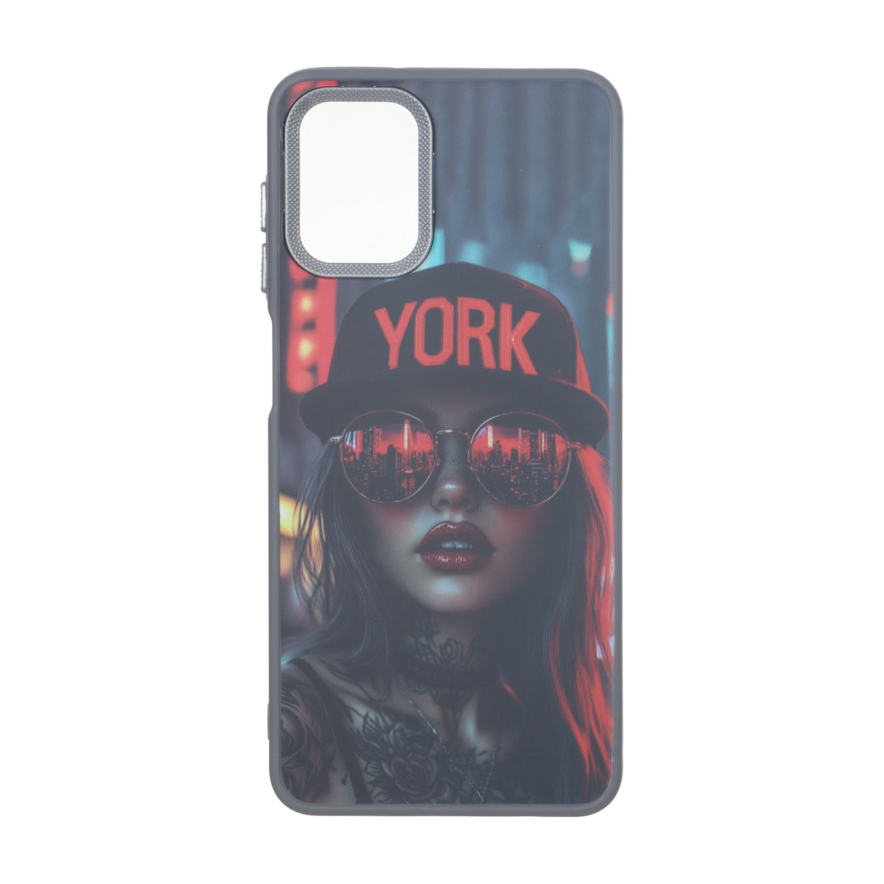 قاب طرح دختری با کلاه YORK و عینک آفتابی، با محافظ لنز مناسب برای سامسونگ گلکسی A12 و M12 و F12